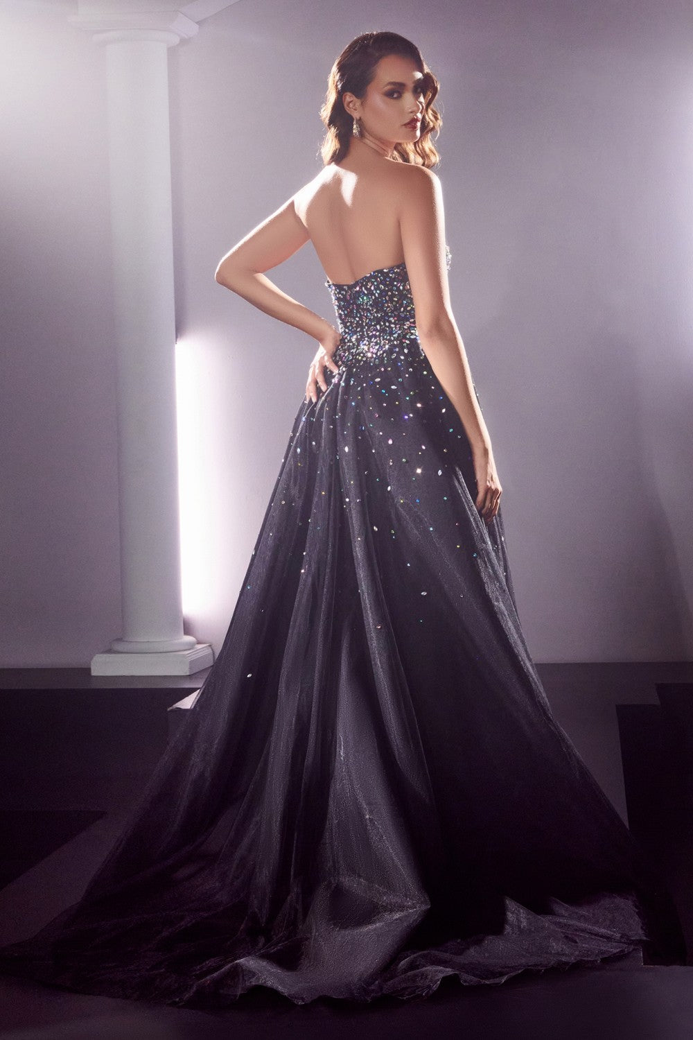 Strapless Beaded Ball Gown By Cinderella Divine -CB114