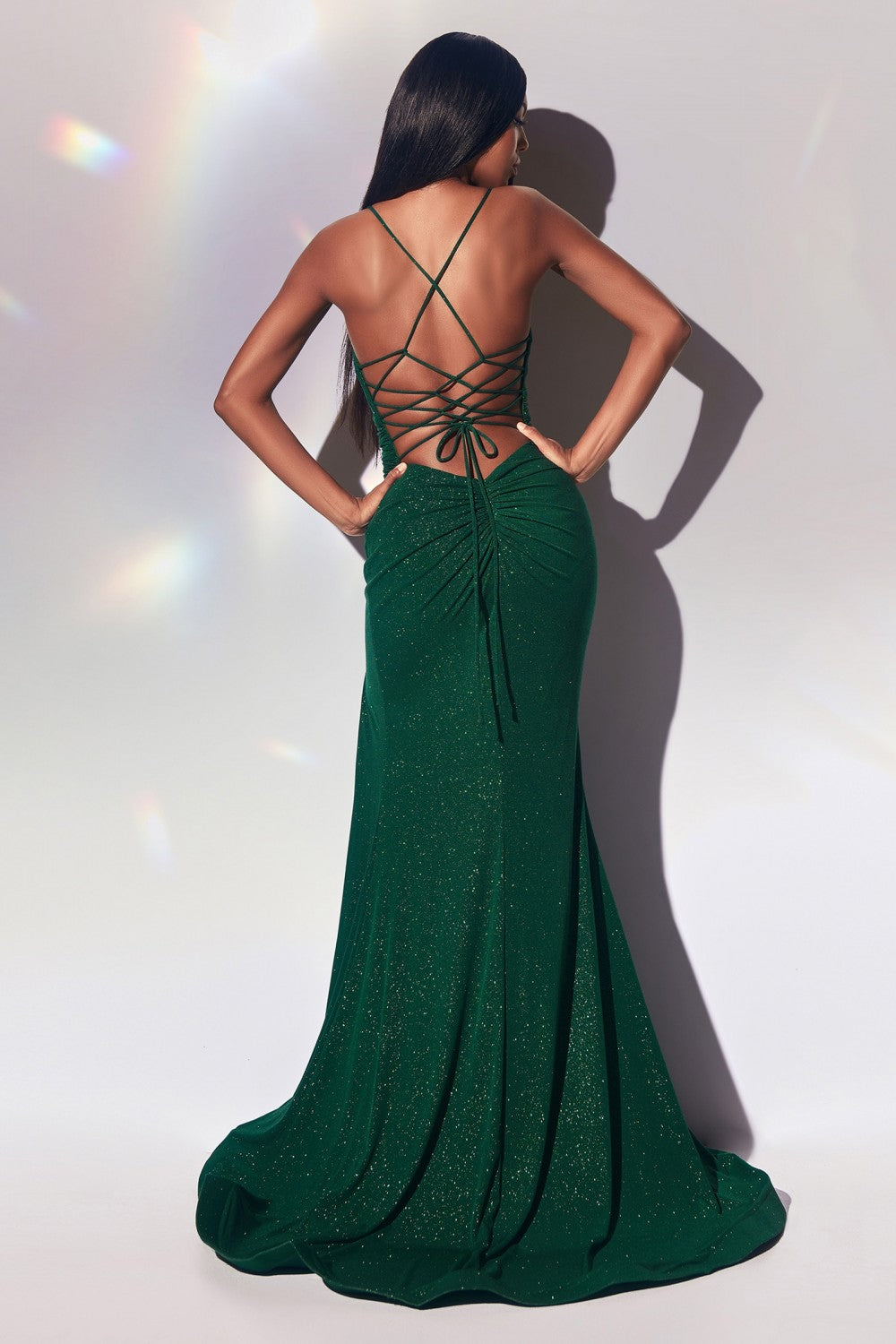 V Neck Fitted Lace Up Gown By Cinderella Divine -CC2162