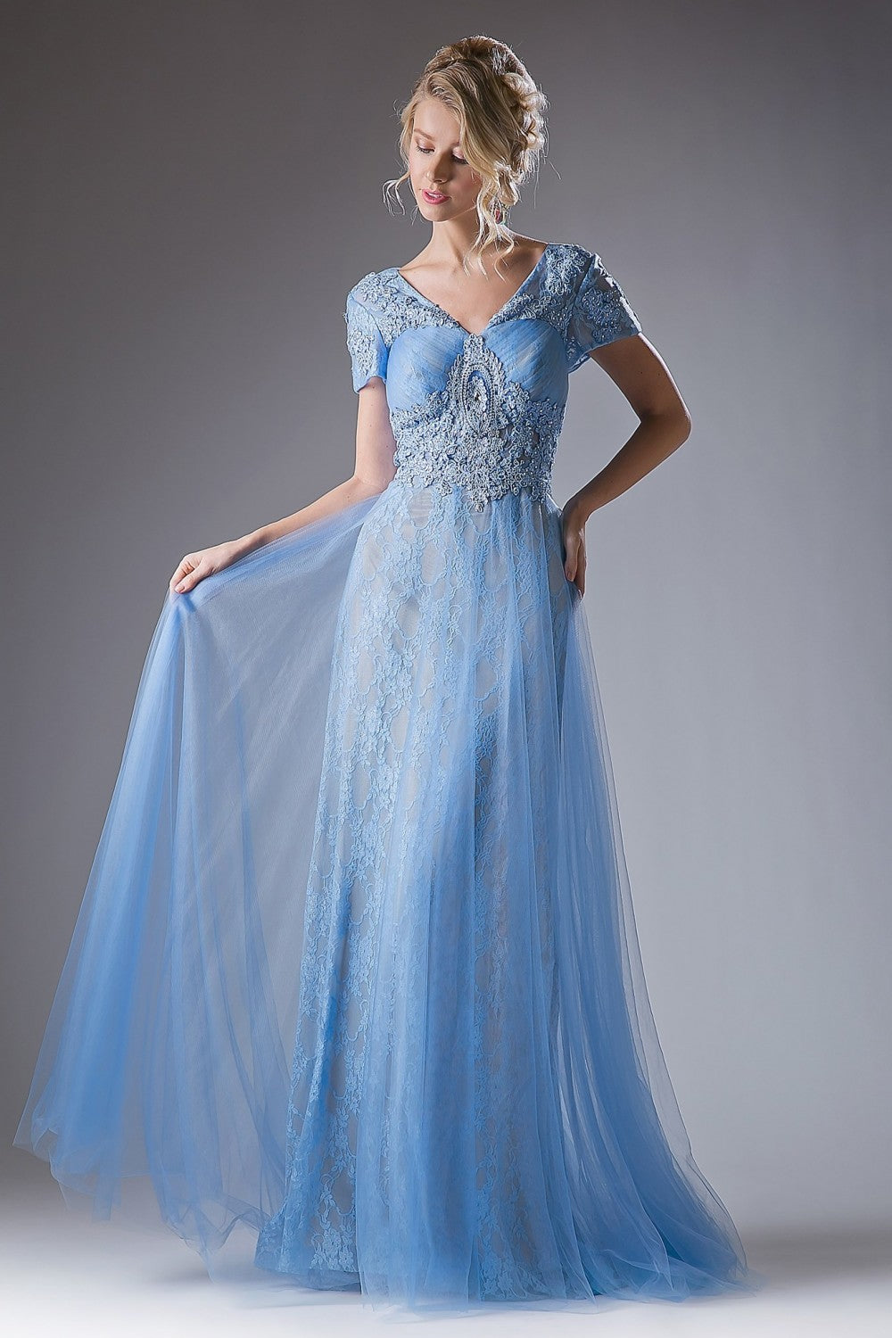 Beaded Lace A - Line Gown By Cinderella Divine -CD004