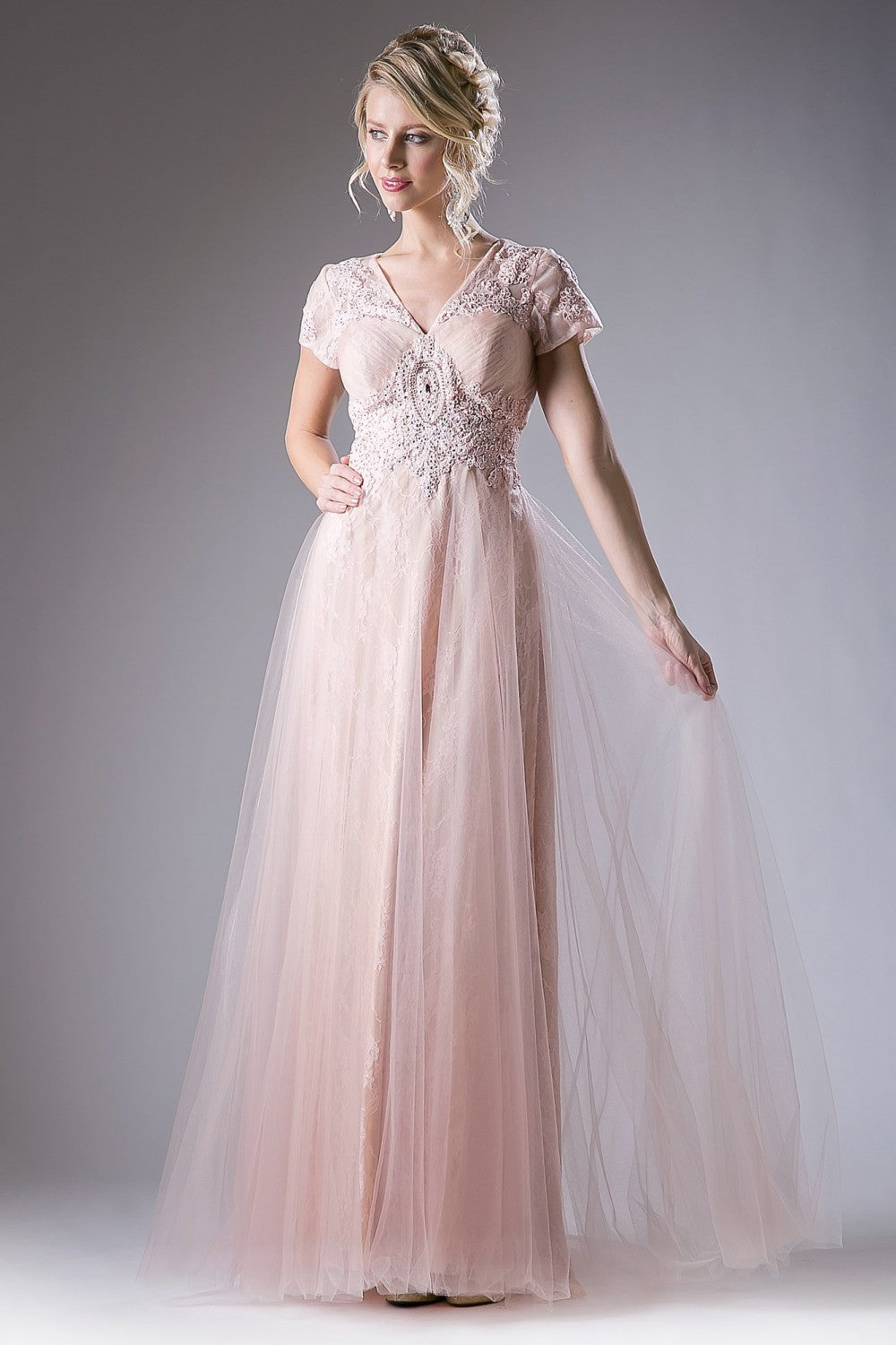 Beaded Lace A - Line Gown By Cinderella Divine -CD004