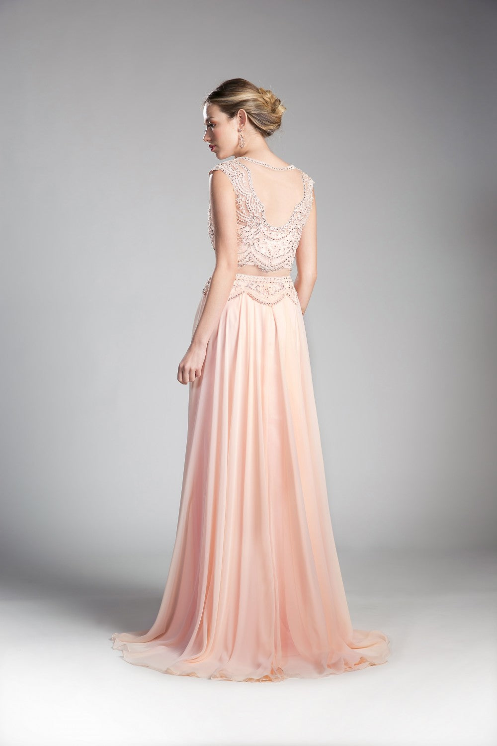 Beaded Lace Chiffon Dress By Cinderella Divine -CD0113