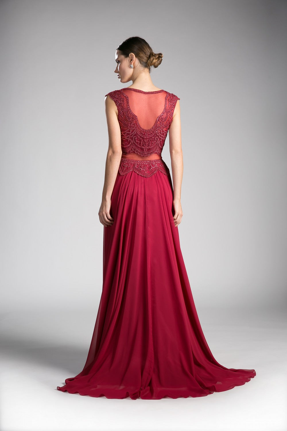 Beaded Lace Chiffon Dress By Cinderella Divine -CD0113