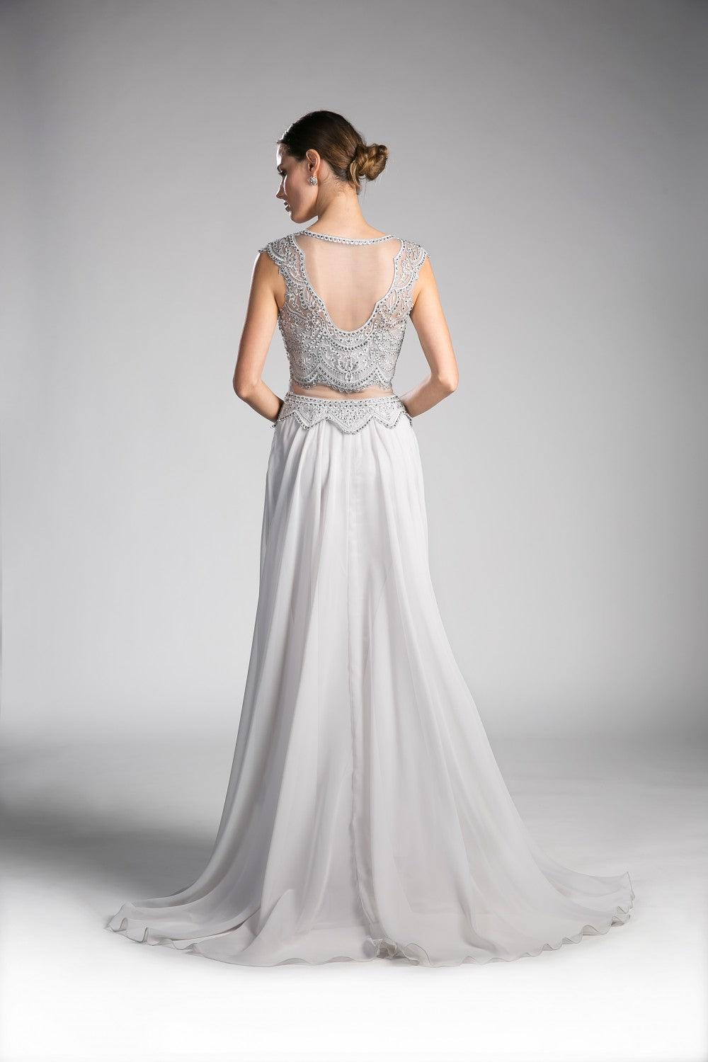 Beaded Lace Chiffon Dress By Cinderella Divine -CD0113