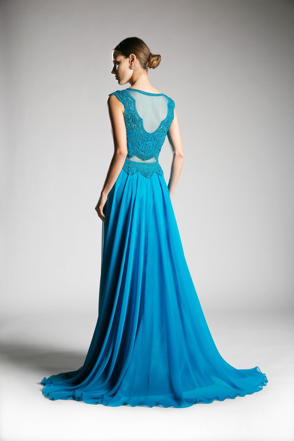 Beaded Lace Chiffon Dress By Cinderella Divine -CD0113