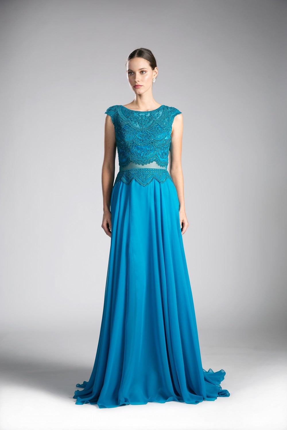 Beaded Lace Chiffon Dress By Cinderella Divine -CD0113