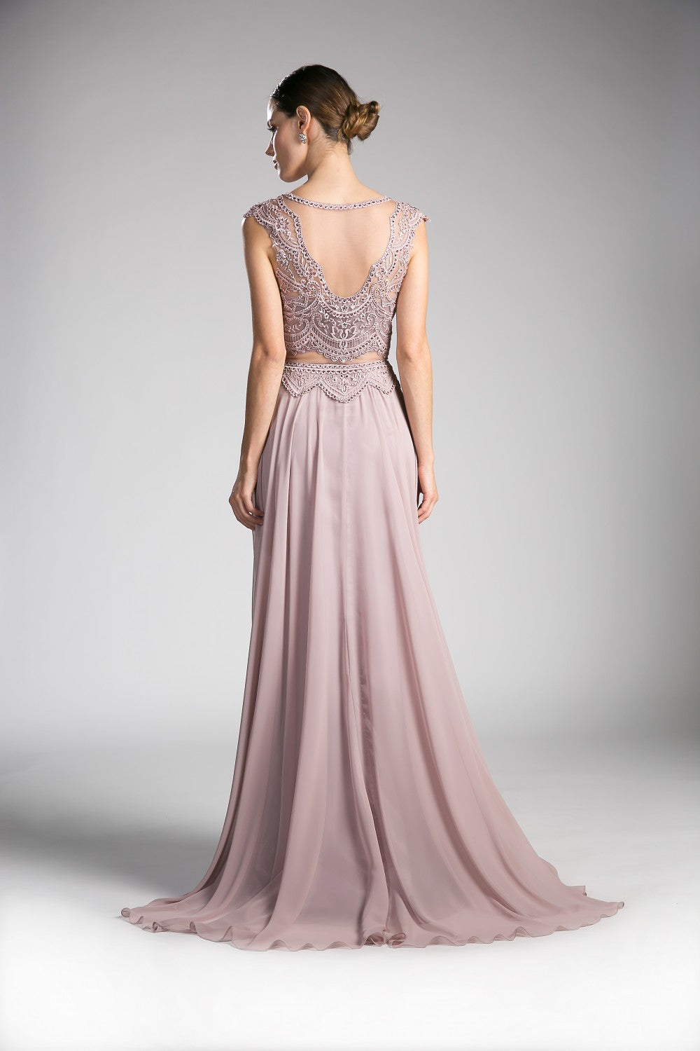 Beaded Lace Chiffon Dress By Cinderella Divine -CD0113