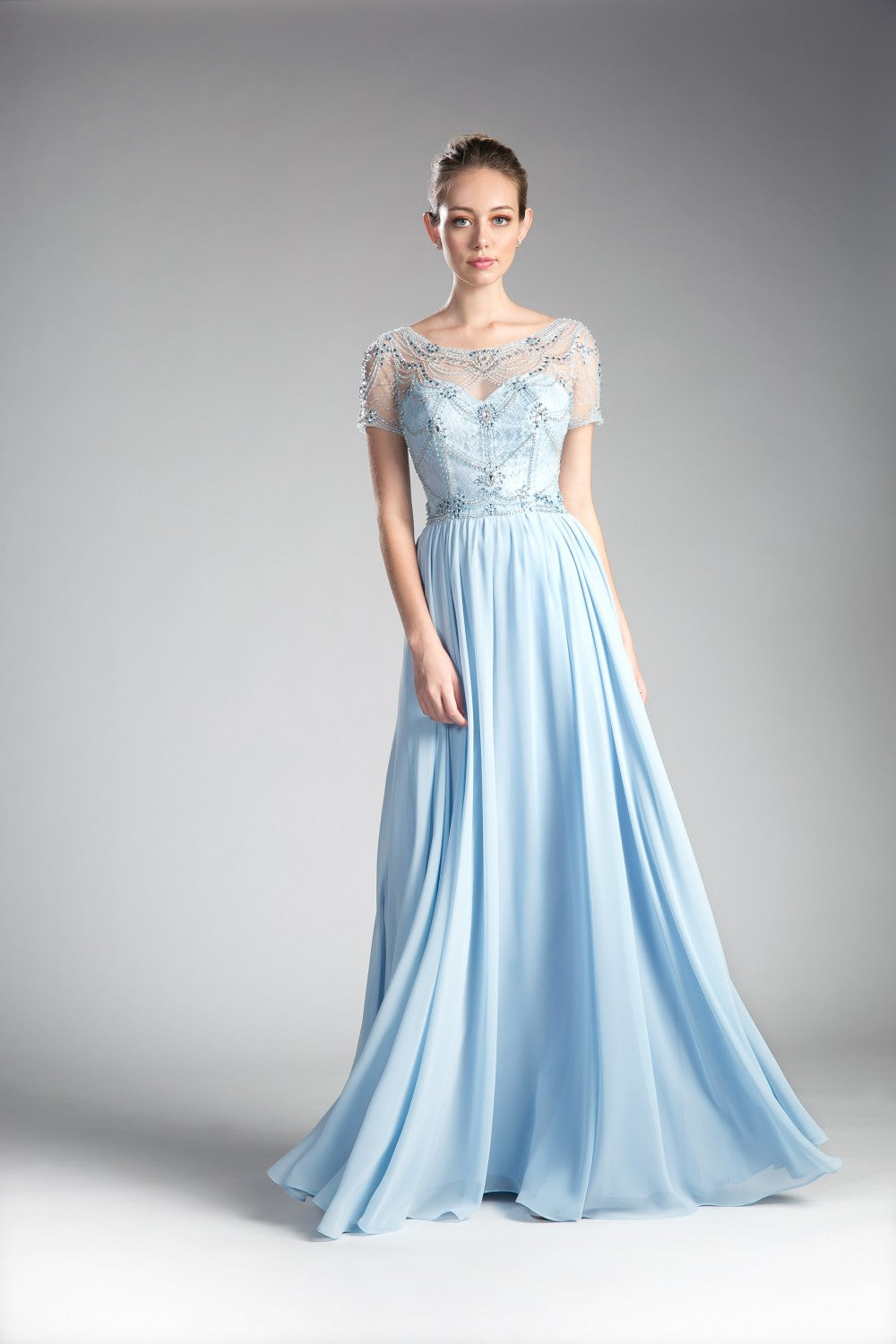 Beaded Bodice Chiffon Empire Waist Dress By Cinderella Divine -CD0123