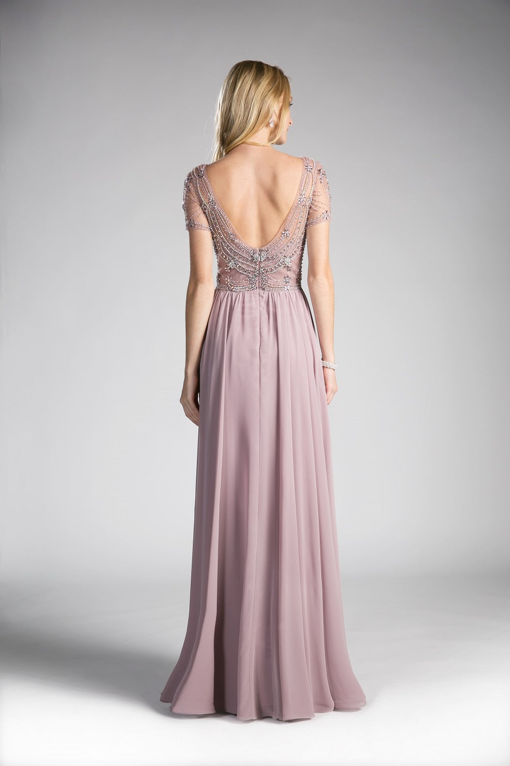 Beaded Bodice Chiffon Empire Waist Dress By Cinderella Divine -CD0123