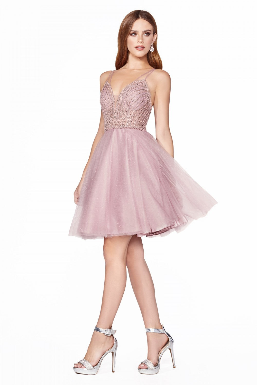 MyFashion.com - A-line short dress with embellished bodice and layered tulle glitter skirt.(CD0148) - Cinderella Divine promdress eveningdress fashion partydress weddingdress 
 gown homecoming promgown weddinggown