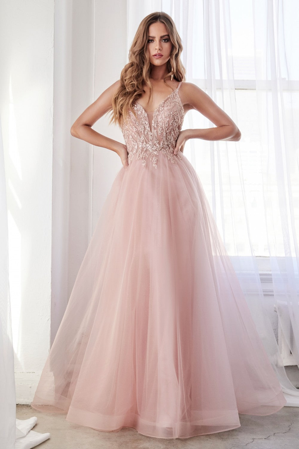 beaded dress pink A-Line Dress With Beaded Applique Bodice And Layered