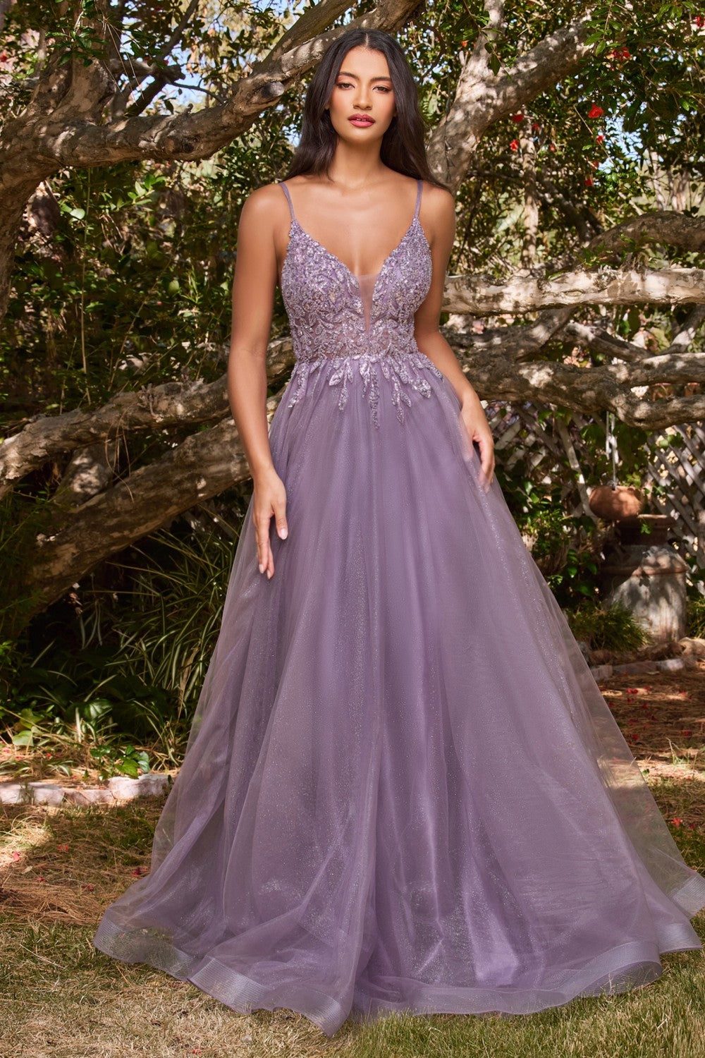 A-Line Dress With Beaded Applique Bodice And Layered Tulle Skirt by Cinderella Divine -CD0154