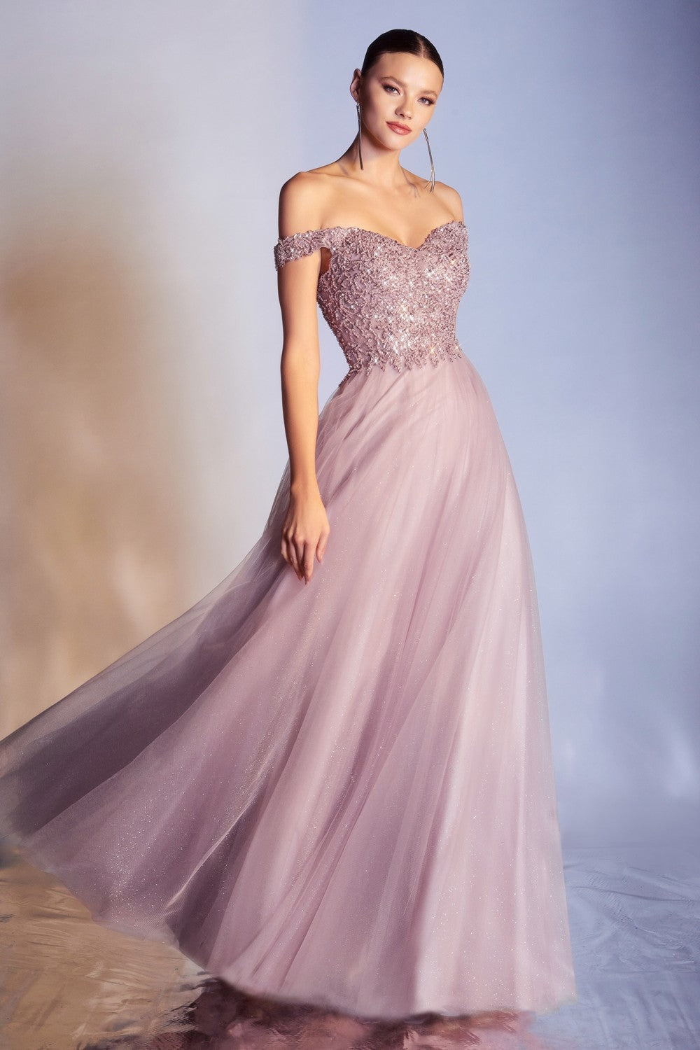 Off Shoulder Tulle Gown By Cinderella Divine -CD0177