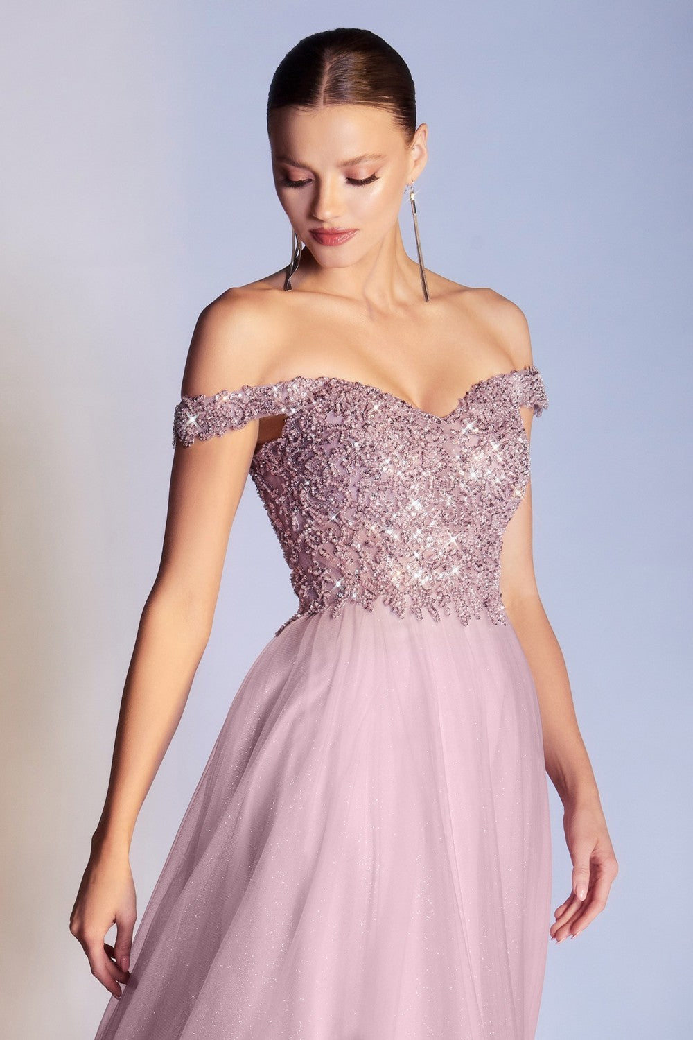 Off Shoulder Tulle Gown By Cinderella Divine -CD0177