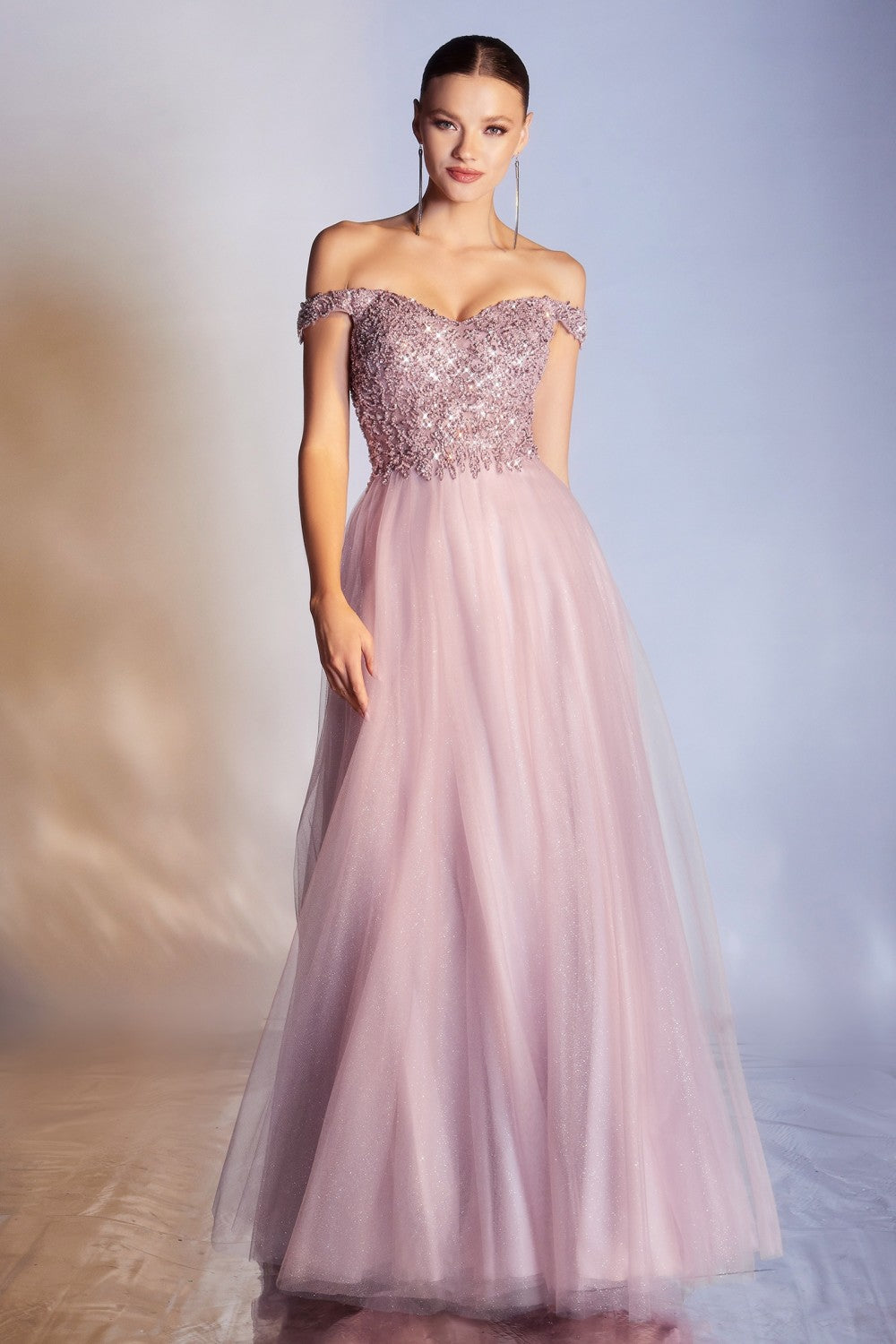 Off Shoulder Tulle Gown By Cinderella Divine -CD0177