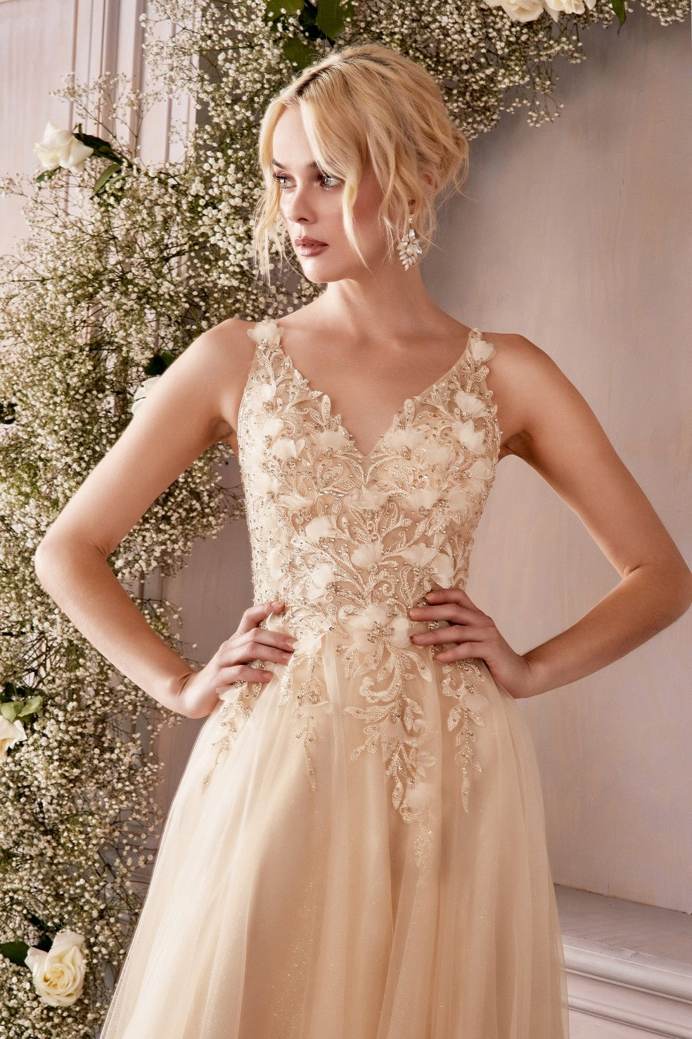 Long 3d Floral Tulle Dress By Cinderella Divine -CD0181