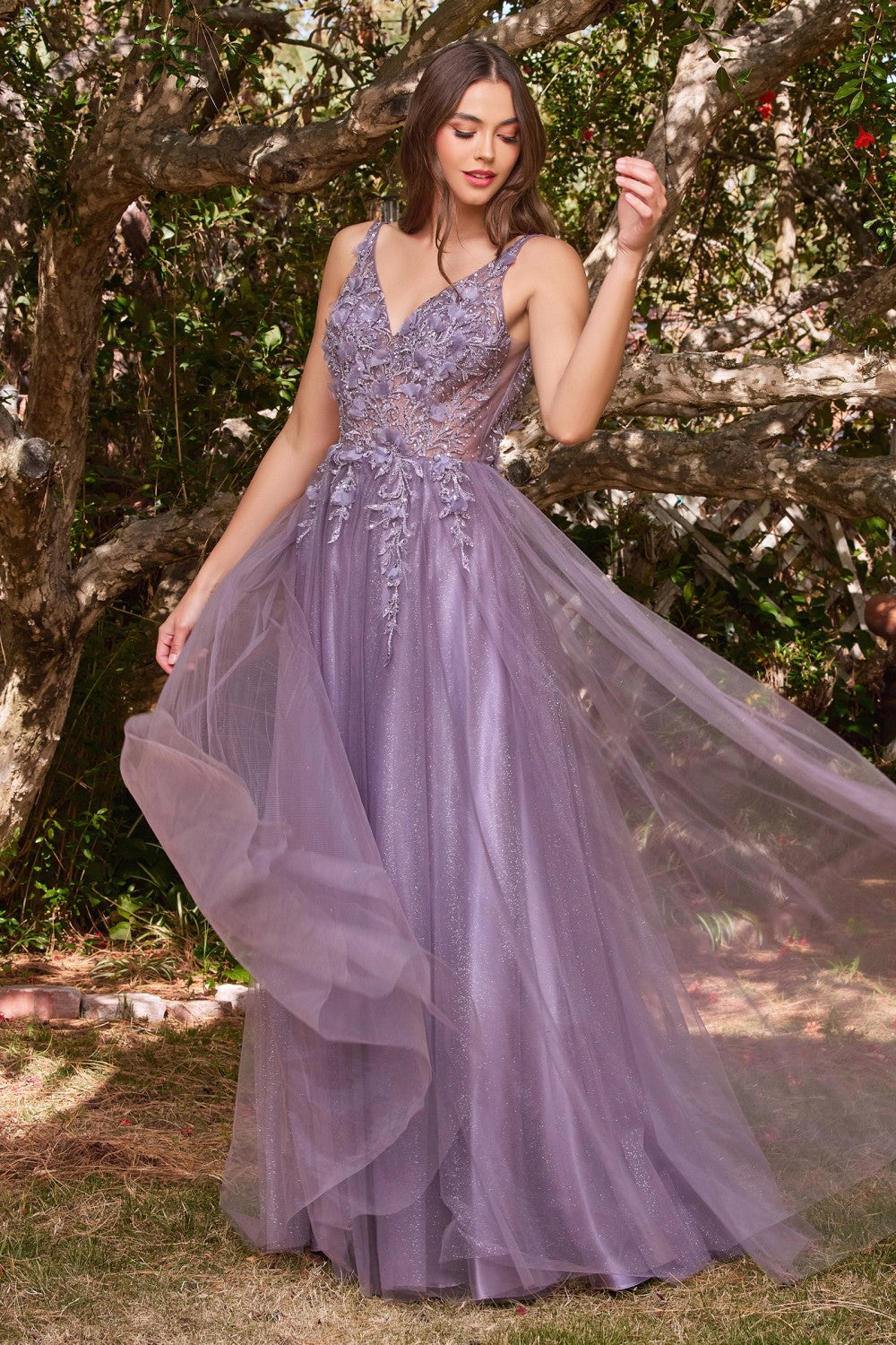 Long 3d Floral Tulle Dress By Cinderella Divine -CD0181