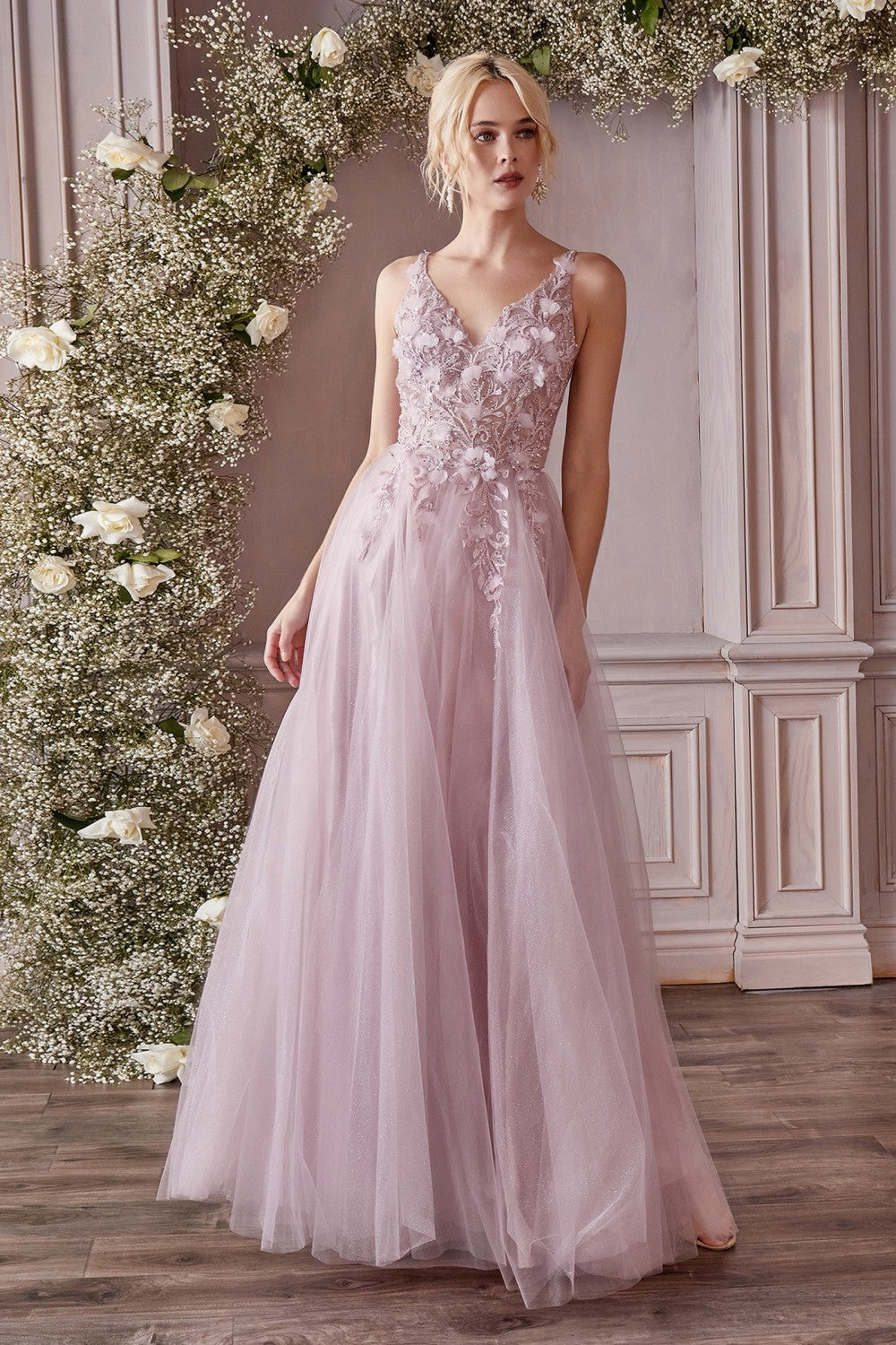 Long 3d Floral Tulle Dress By Cinderella Divine -CD0181