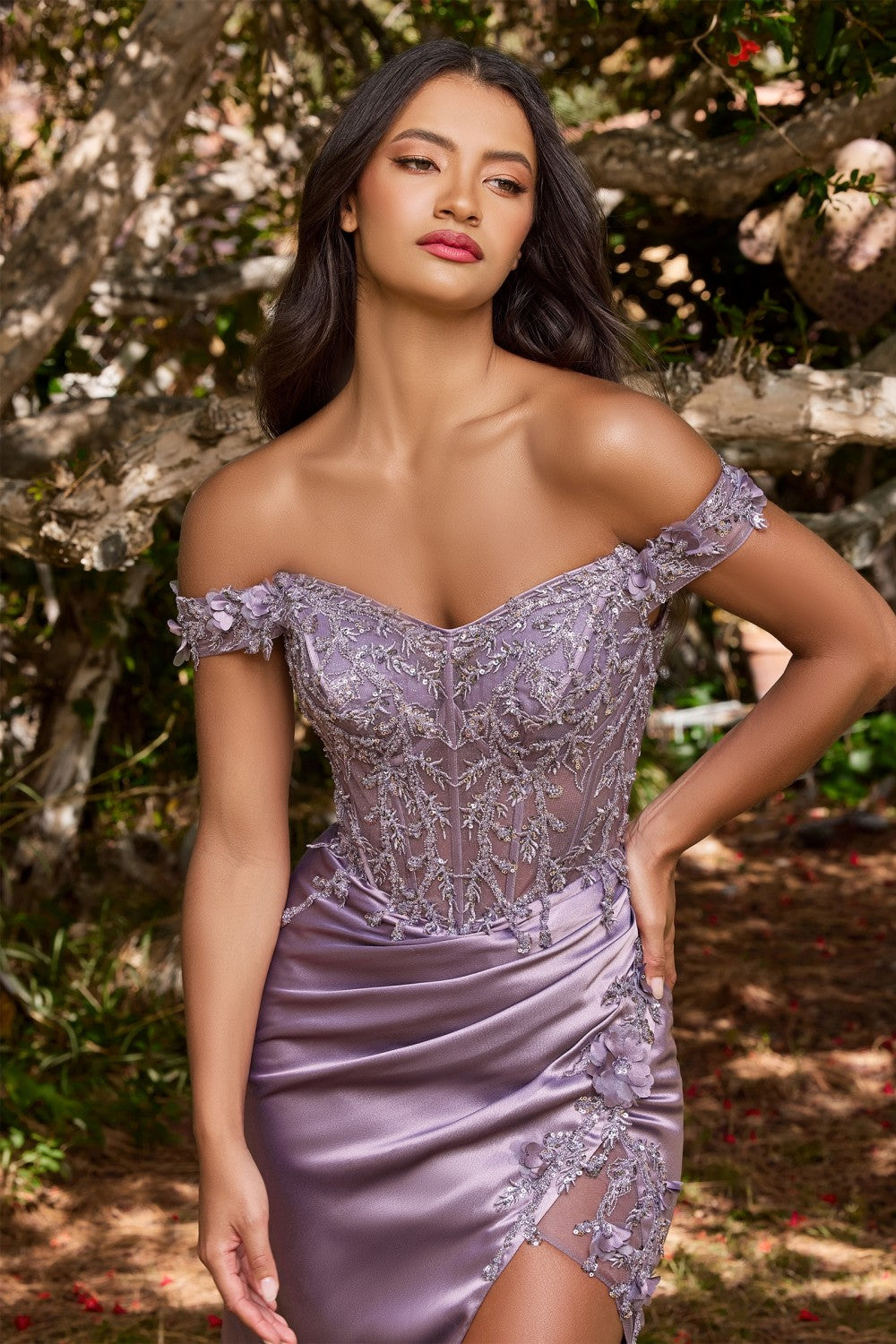 Floral Off The Shoulder Gown By Cinderella Divine -CD0186