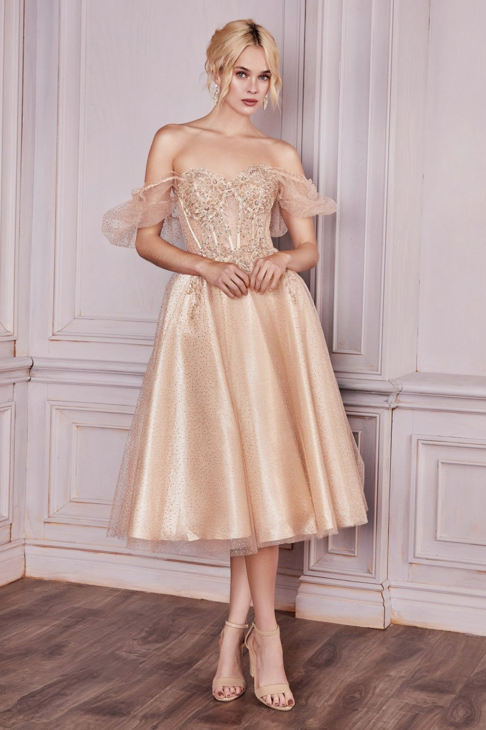 Tea Length Layered Tulle Dress By Cinderella Divine -CD0187