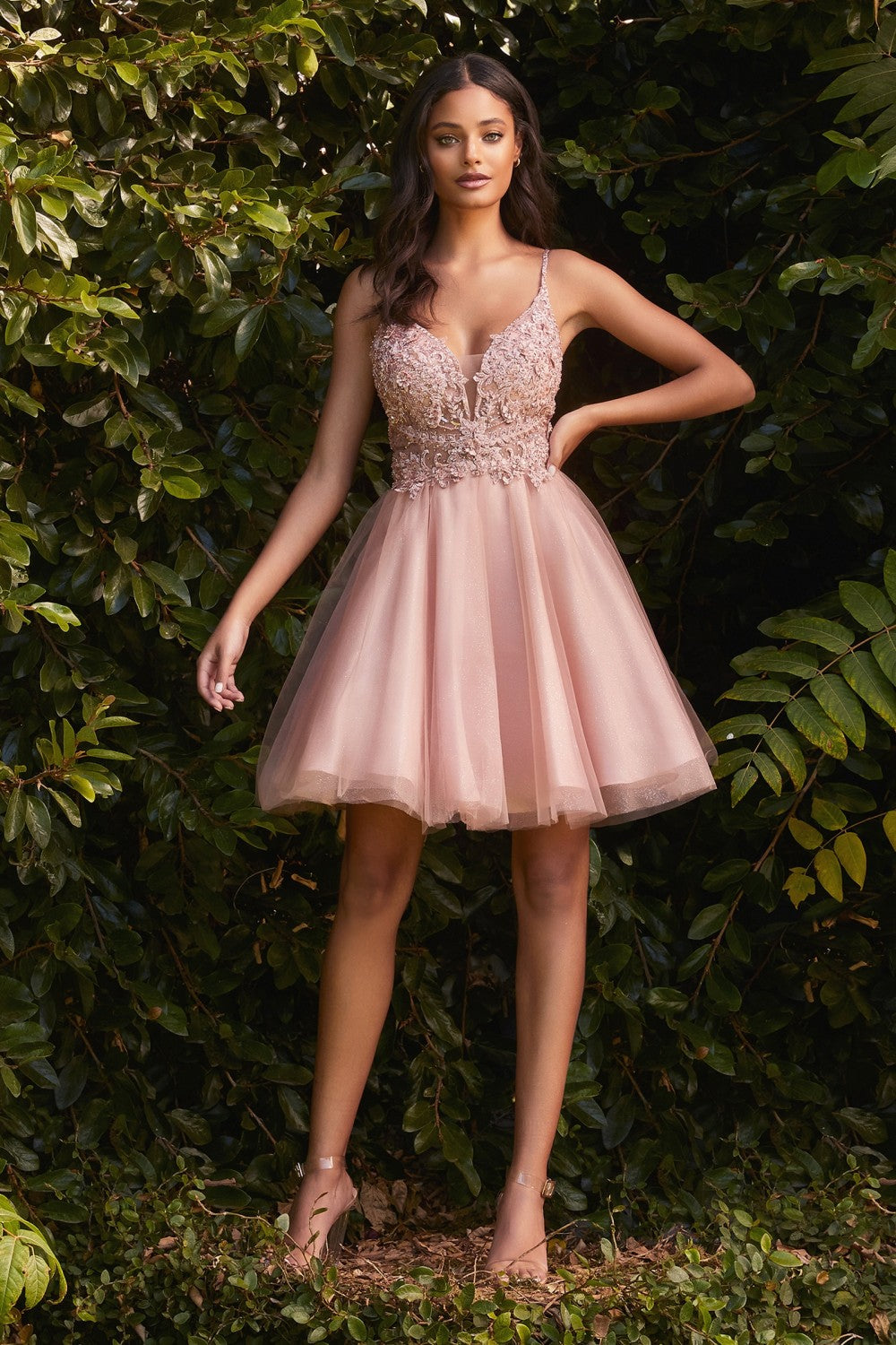 cocktail & party a line dress TEA-LENGTH SEQUIN DRESS BY LADIVINE CH189S ROSE GOLD / XS