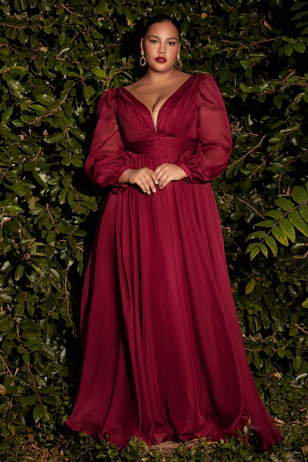 Long Sleeve Chiffon Gown By Cinderella Divine -CD0192