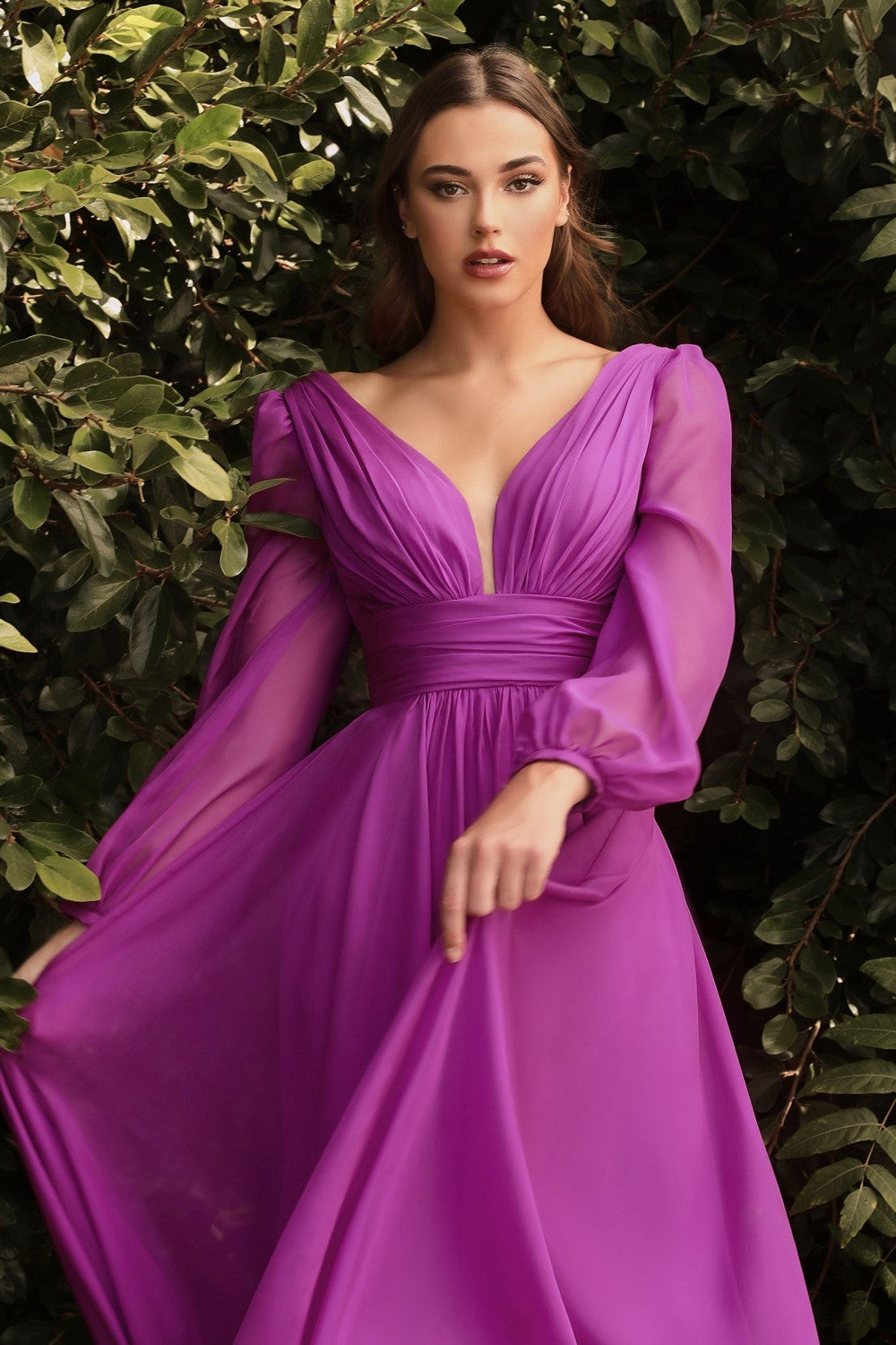 Long Sleeve Chiffon Gown -01 By Cinderella Divine -CD0192