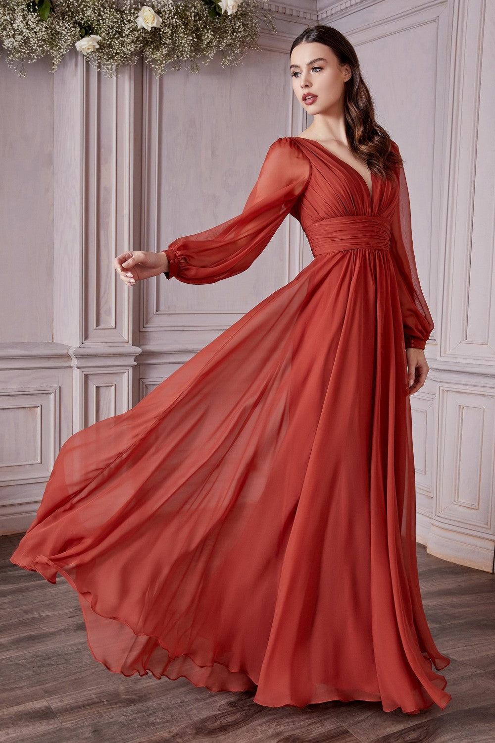 Long Sleeve Chiffon Gown -01 By Cinderella Divine -CD0192