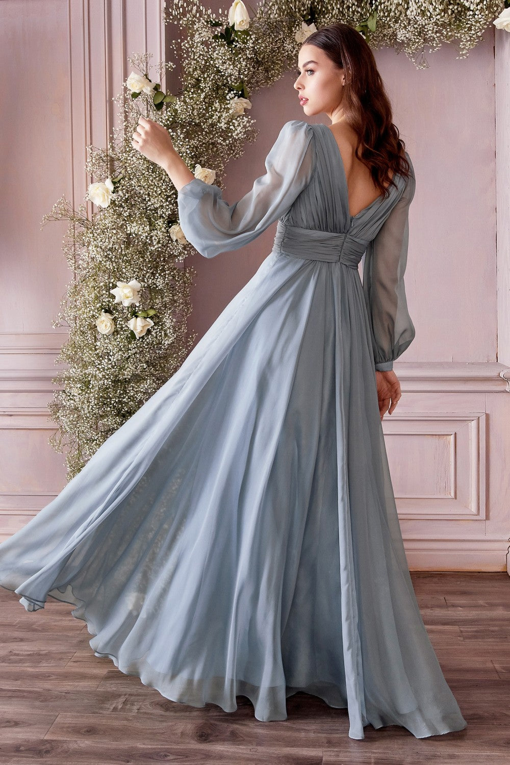 Long Sleeve Chiffon Gown -01 By Cinderella Divine -CD0192