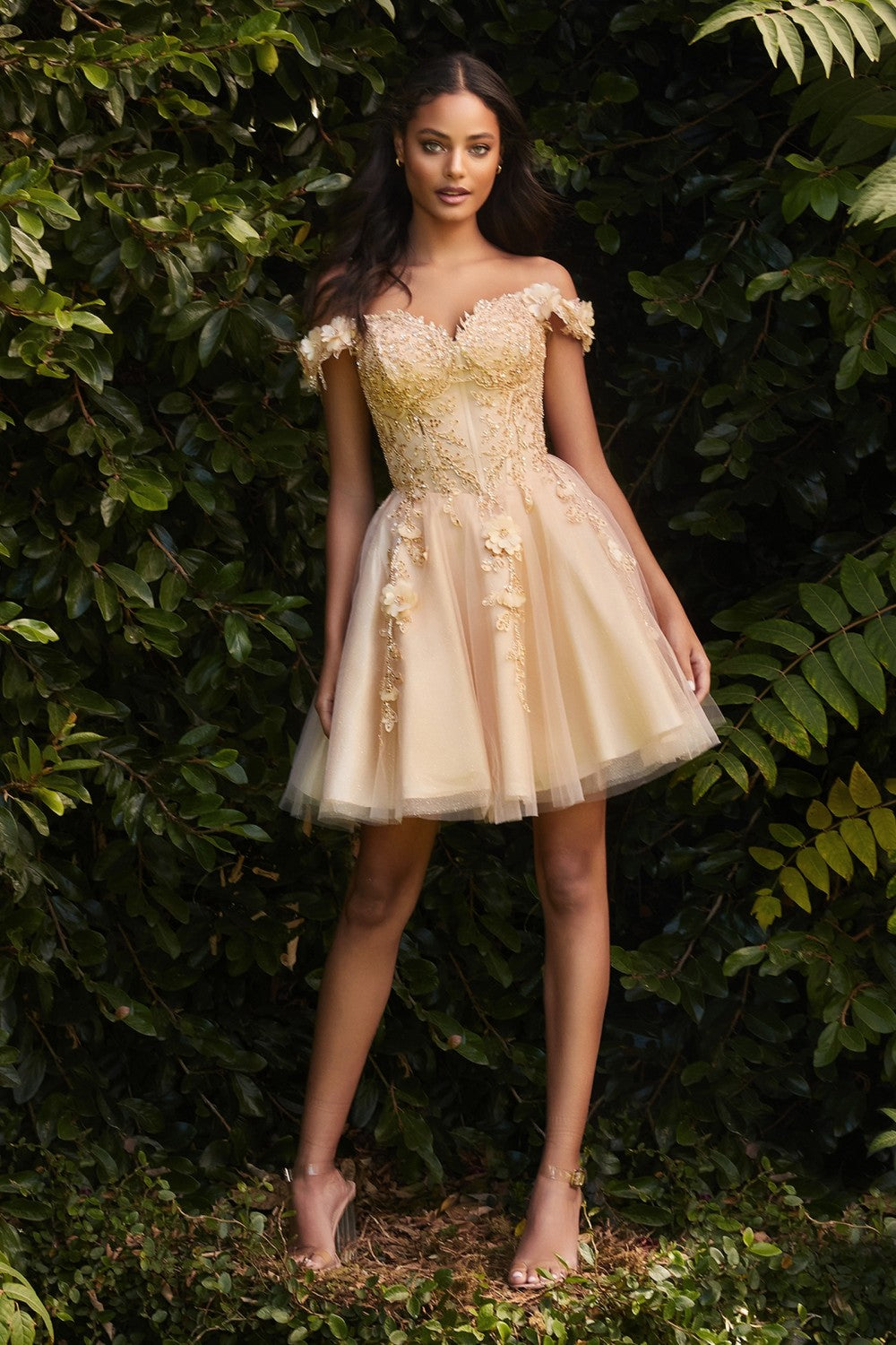 Short Lace A-Line Off The Shoulder Dress By Cinderella Divine -CD0194