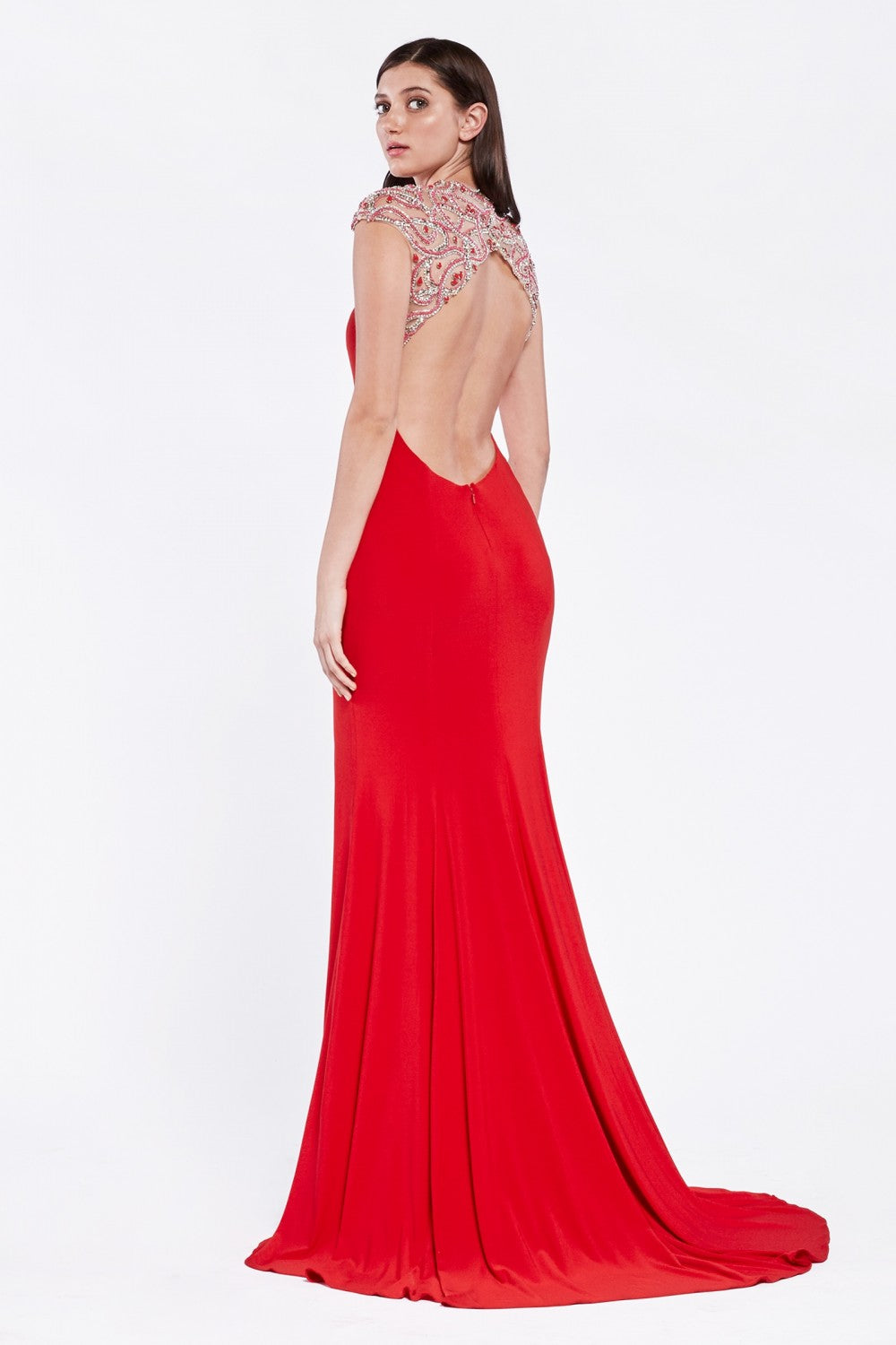 Illusion Beaded High Neck High Slit Dress By Cinderella Divine by Cinderella Divine -C225