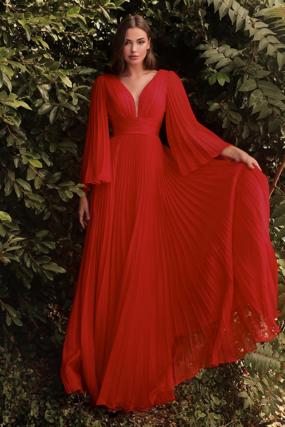 Pleated Chiffon Long Sleeve Gown -01 By Cinderella Divine -CD242