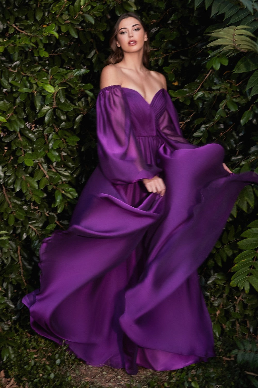 Long Sleeve Chiffon Gown By Cinderella Divine -CD243