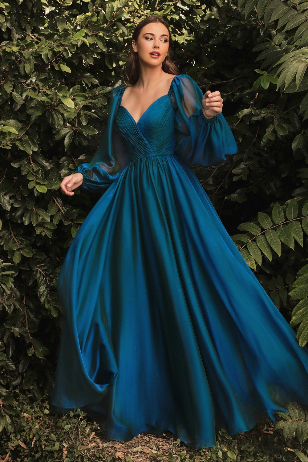 Long Sleeve Chiffon Gown By Cinderella Divine -CD243