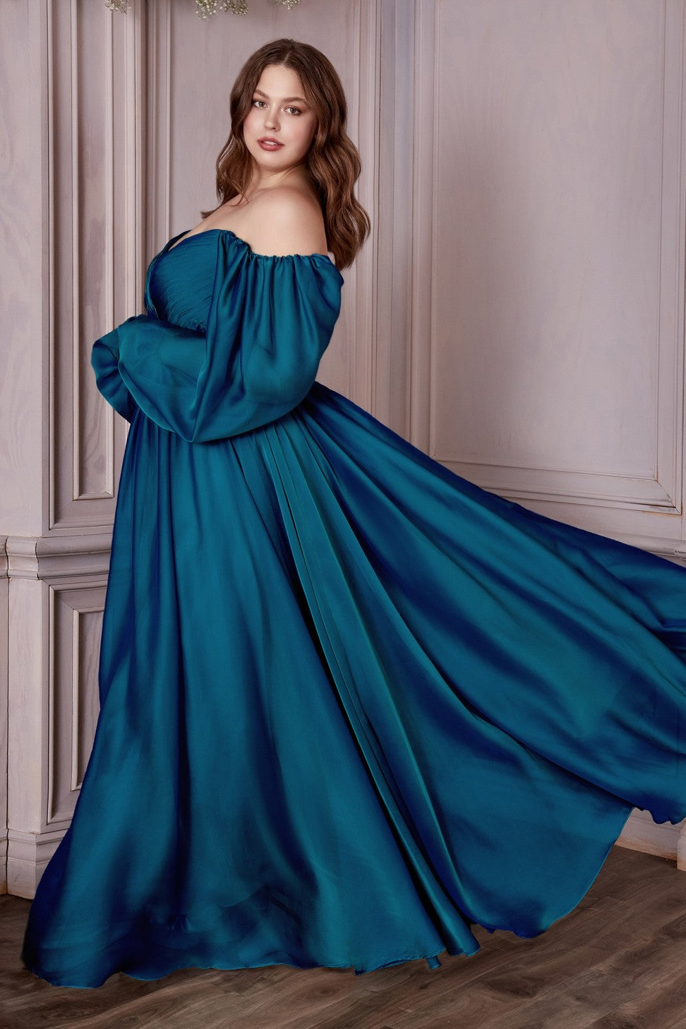 Curve Long Sleeve Chiffon Gown By Cinderella Divine -CD243C