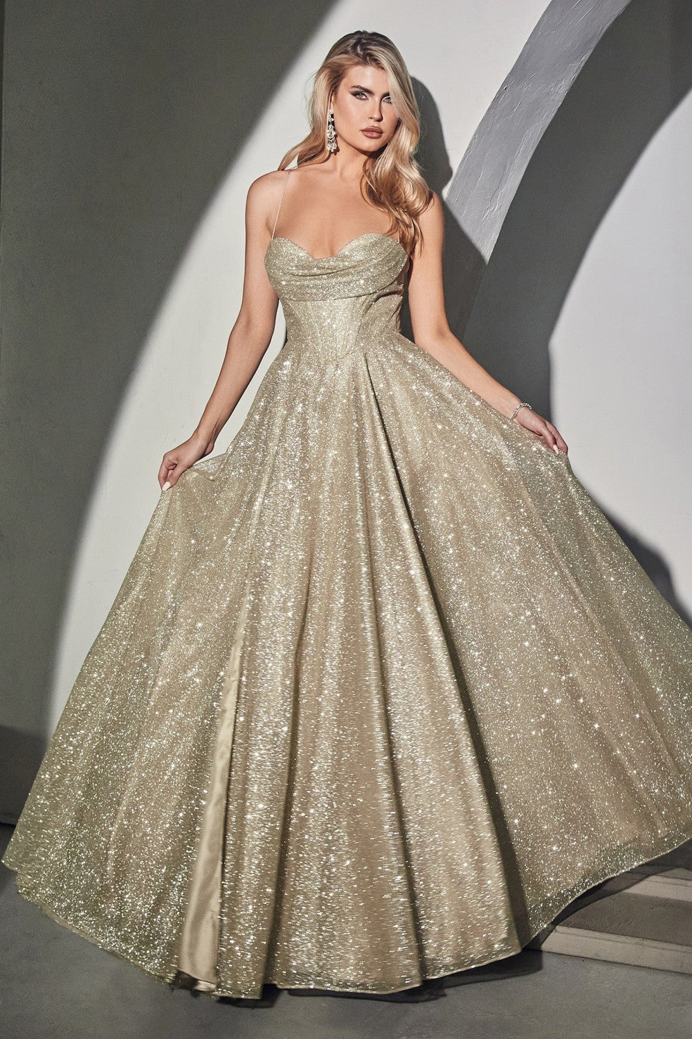Cowl Corset Glitter A-Line Dress By Cinderella Divine -CD252