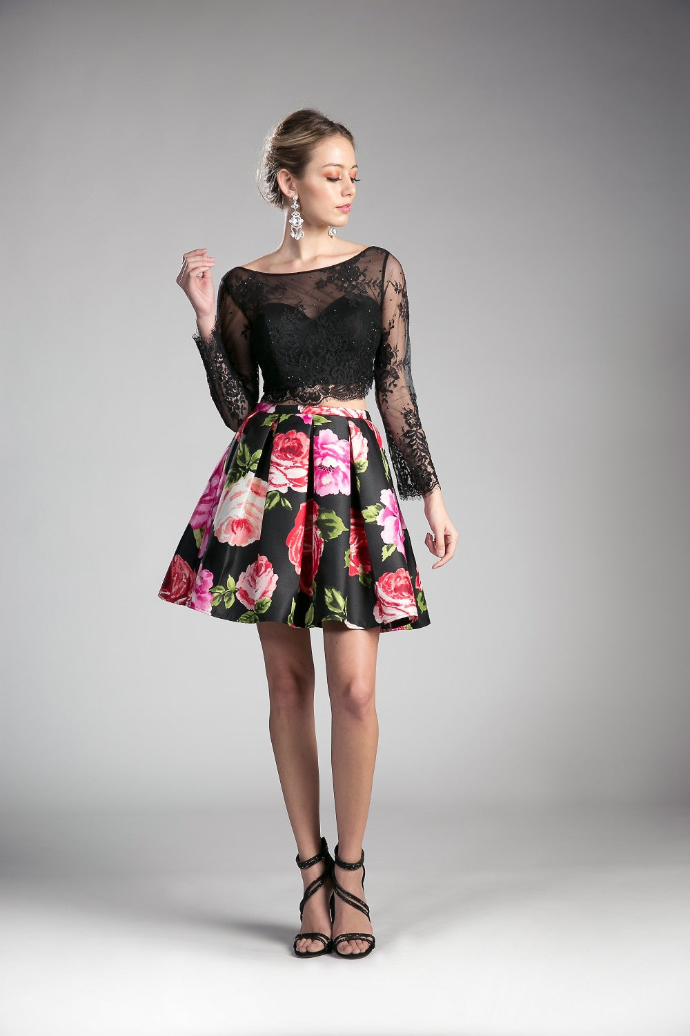 Beaded Long Sleeve Lace Crop Top. Top Only, by Cinderella Divine Skirt Sold As CD701L-TOP2