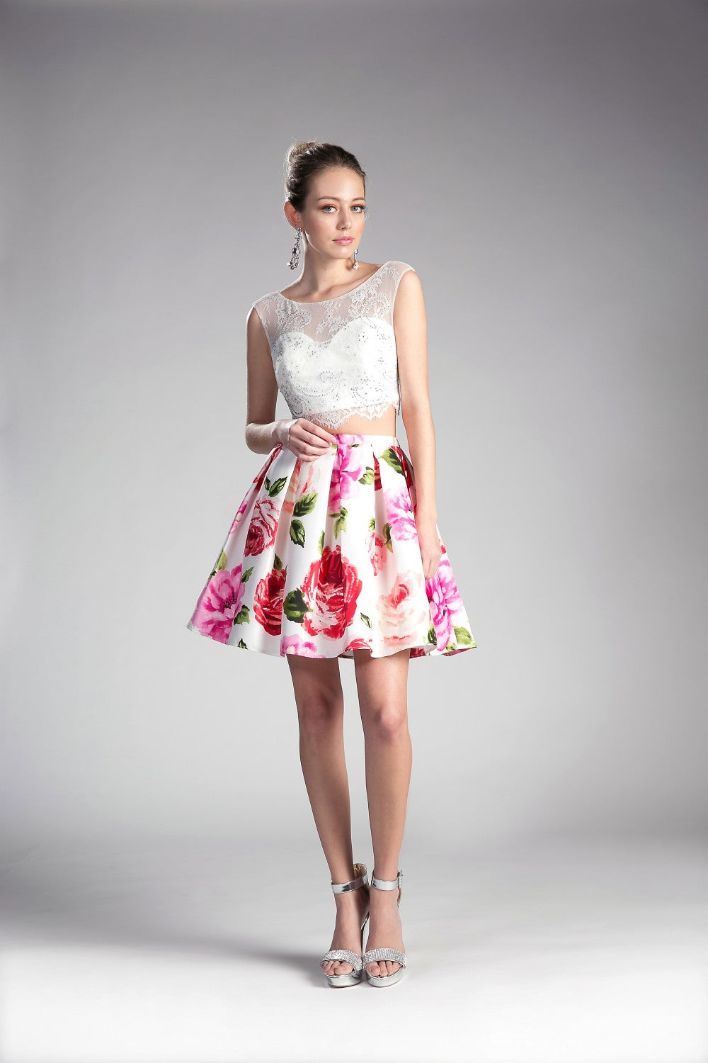 Beaded Long Sleeve Lace Crop Top. Top Only, by Cinderella Divine Skirt Sold As CD701L-TOP2