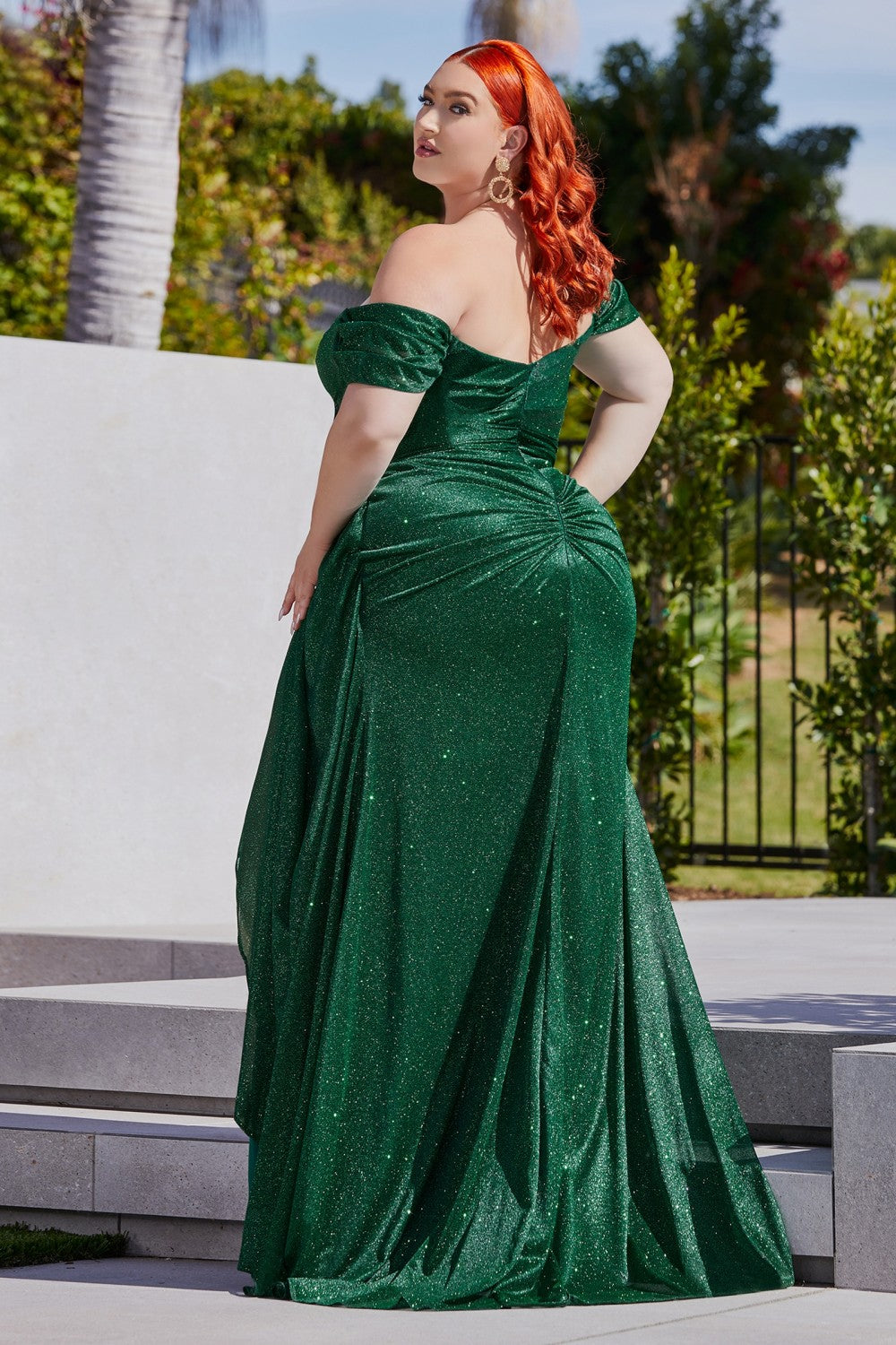 Off The Shoulder Glitter Gown By Cinderella Divine -CD878