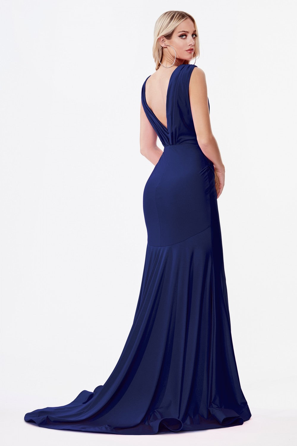 MyFashion.com - Fitted jersey gown with rouched waistline and pleated deep v-neckline.(CD912) - Cinderella Divine promdress eveningdress fashion partydress weddingdress 
 gown homecoming promgown weddinggown 