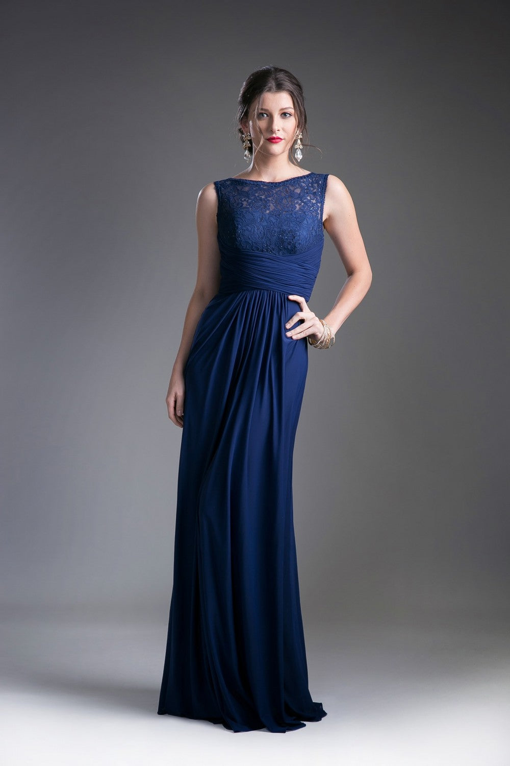 Beaded Lace Chiffon Empire Waist Dress By Cinderella Divine -CD925