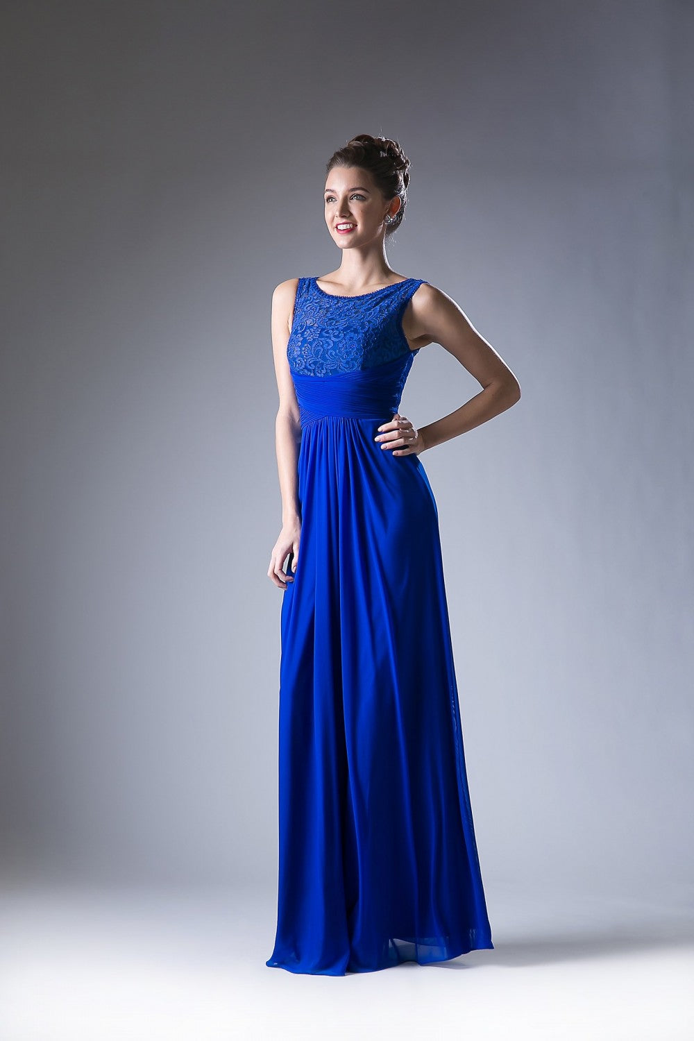 Beaded Lace Chiffon Empire Waist Dress By Cinderella Divine -CD925