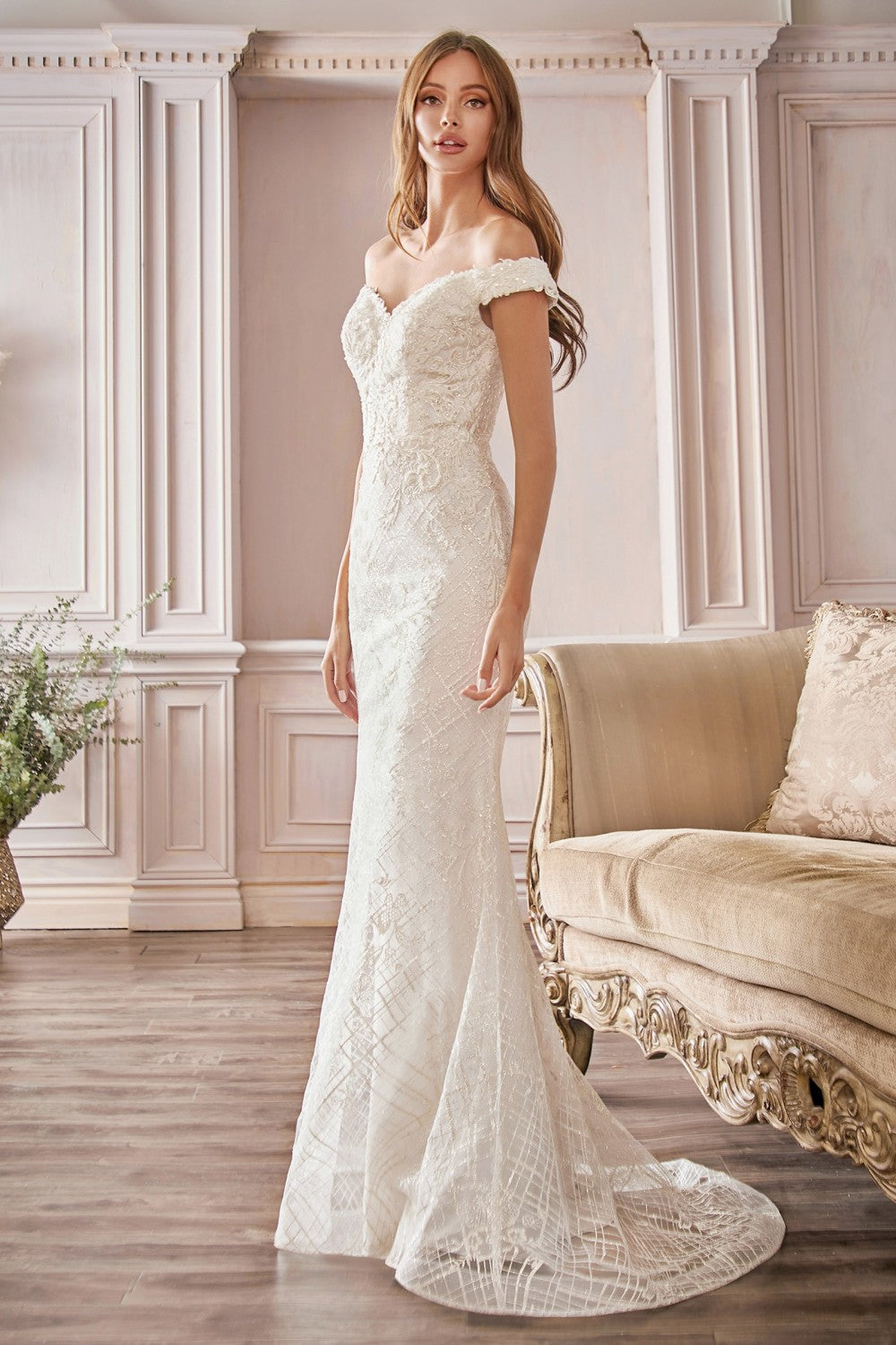 Sheath Off The Shoulder Bridal Gown By Cinderella Divine -CD929