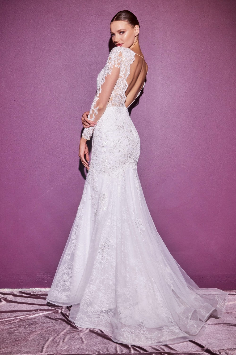 Long Sleeve Lace Bridal Gown By Cinderella Divine -CD951W