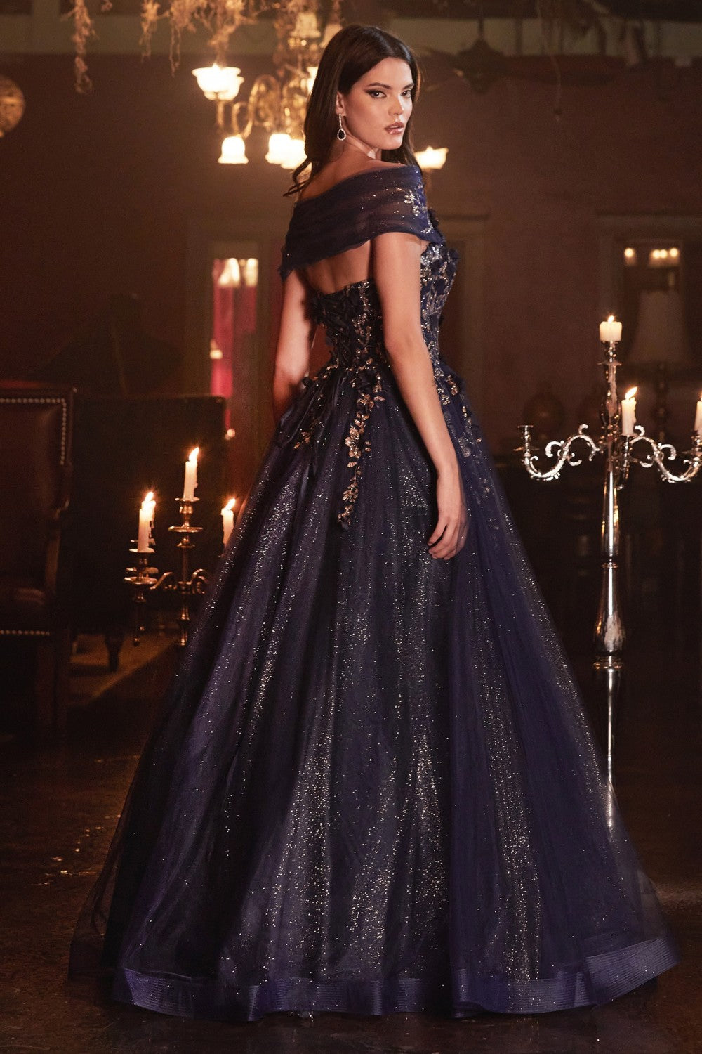 Strapless Glitter Layered Tulle Ball Gown By Cinderella Divine -CD955