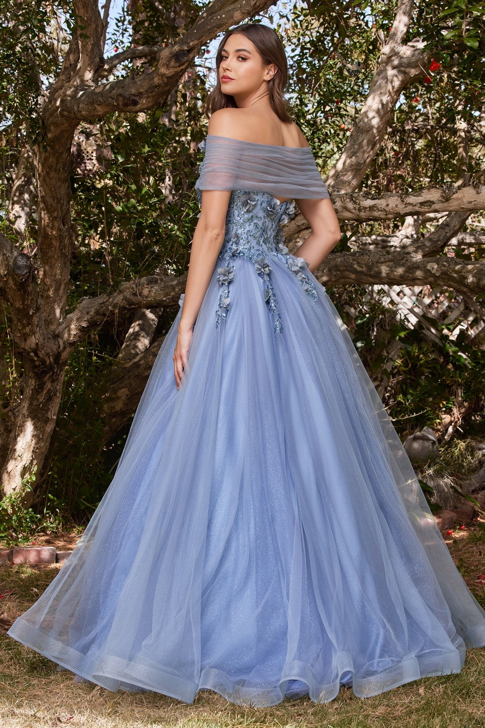 Strapless Glitter Layered Tulle Ball Gown By Cinderella Divine -CD955