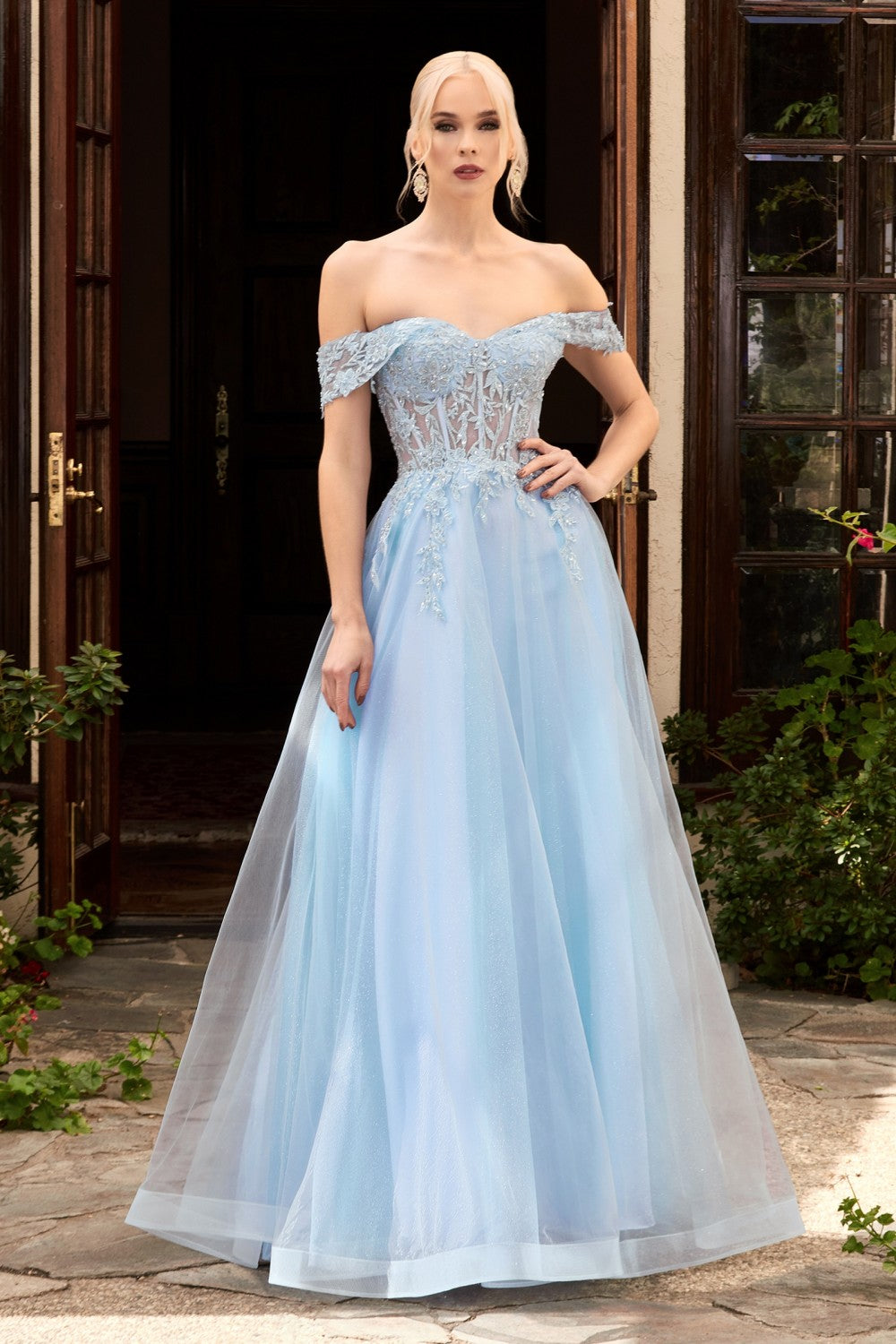 Lace Off The Shoulder A-Line Dress By Cinderella Divine -CD961