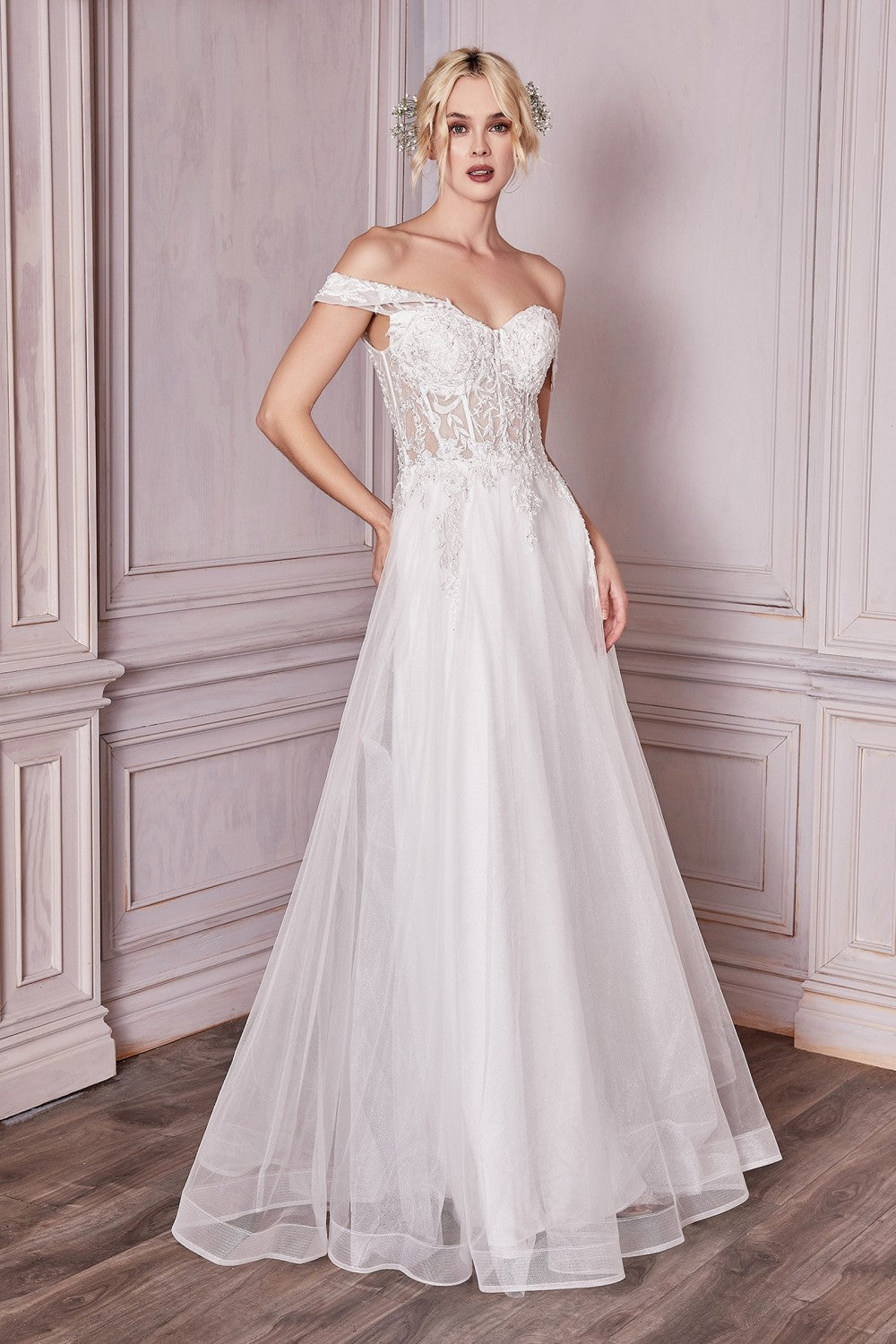 Off Shoulder Bridal Gown By Cinderella Divine -CD961W