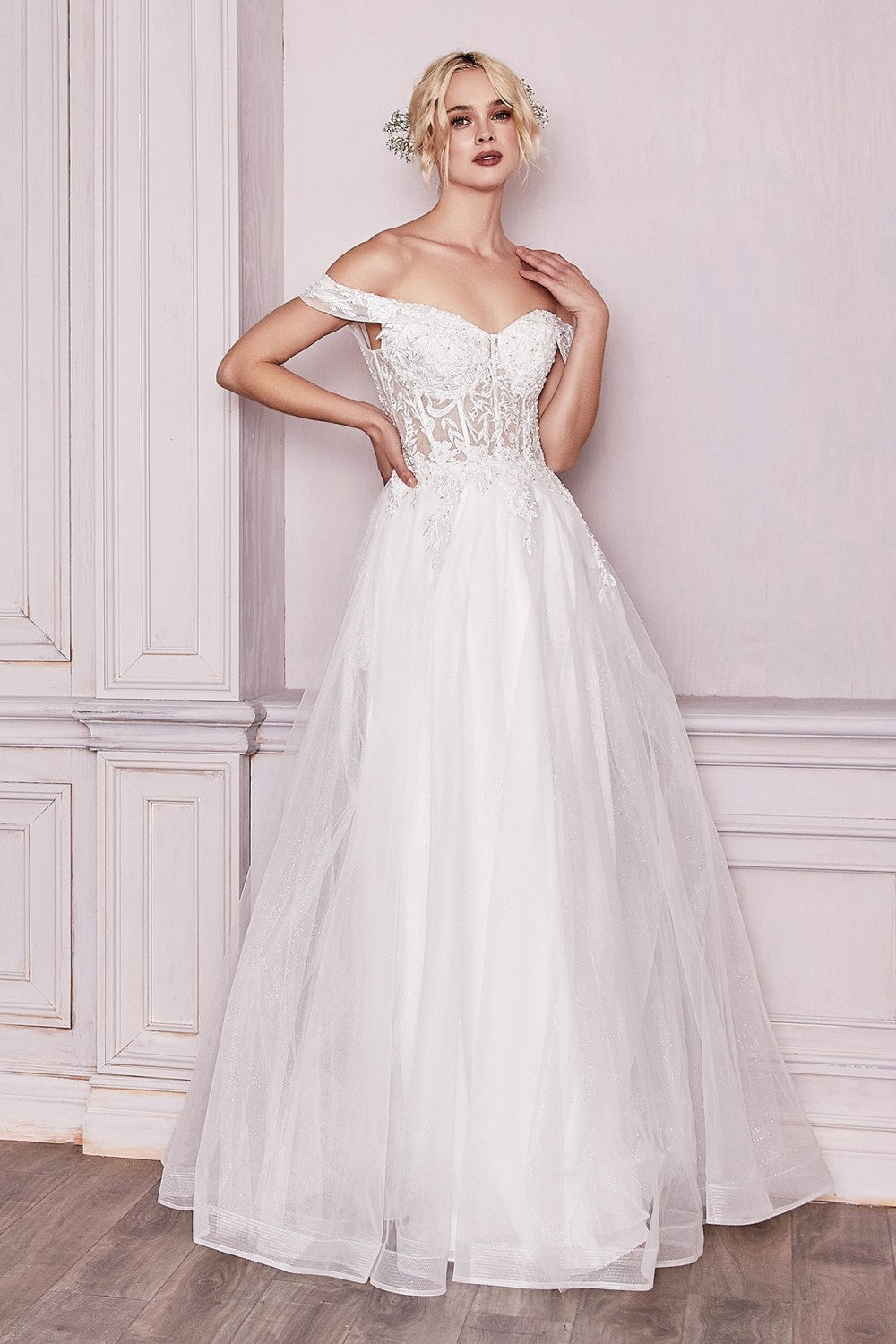 Off Shoulder Bridal Gown By Cinderella Divine -CD961W