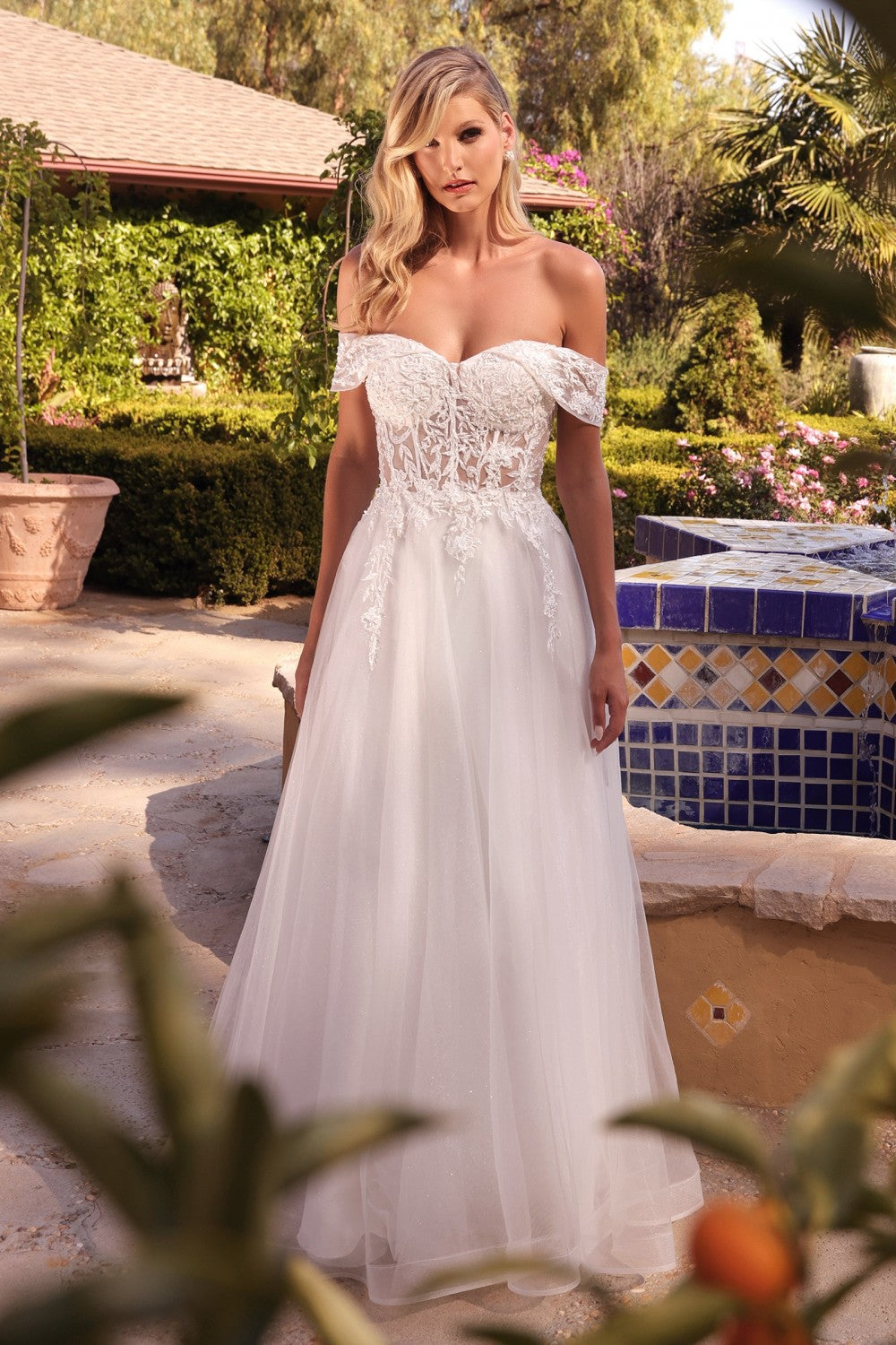 Off Shoulder Bridal Gown By Cinderella Divine -CD961W