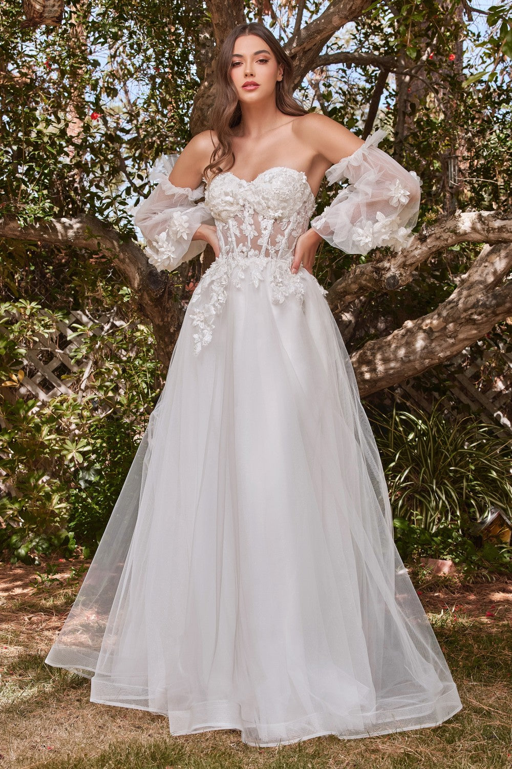 Lace Strapless Layered Tulle Wedding Gown By Cinderella Divine -CD962W